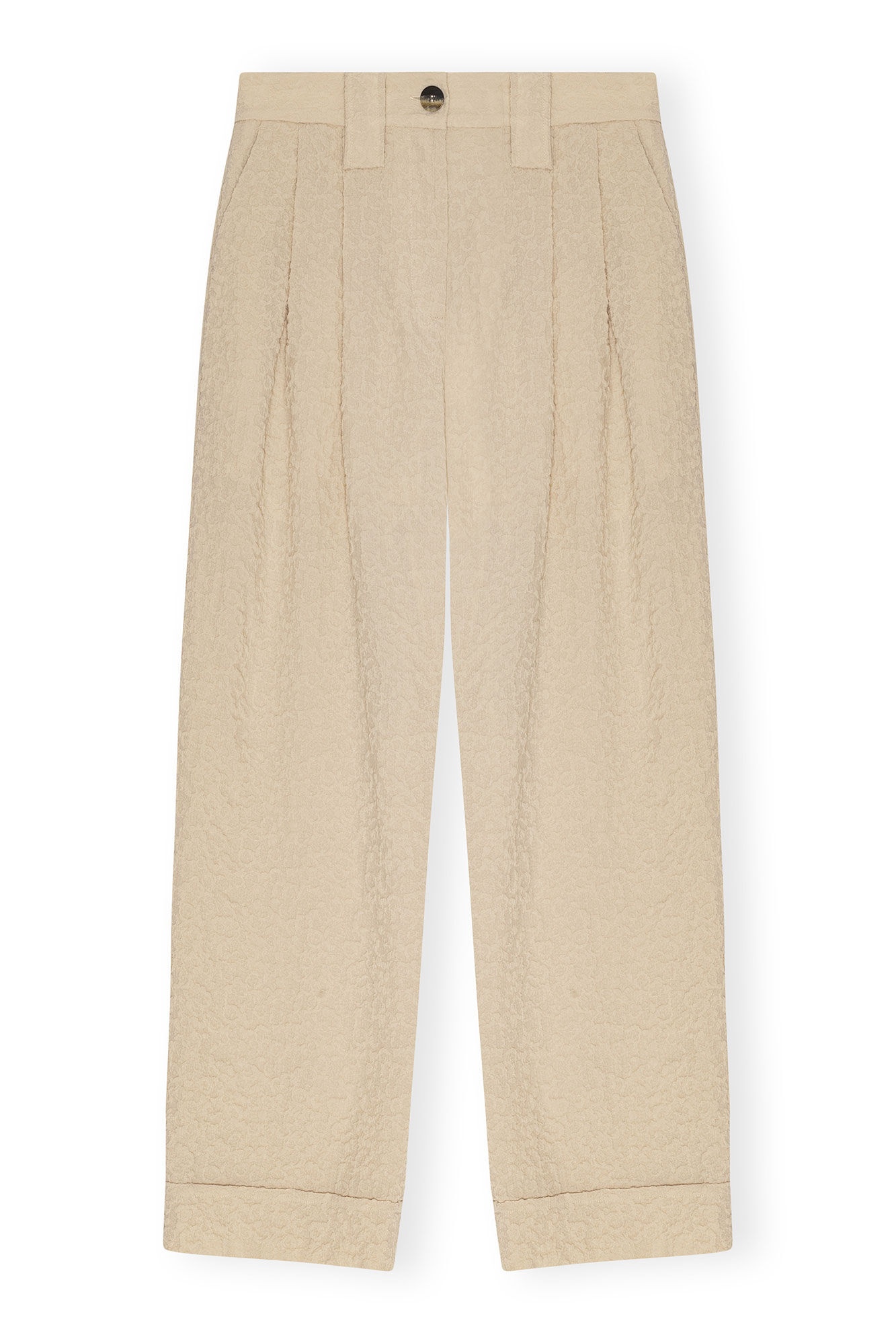 BEIGE TEXTURED SUITING MID WAIST PANTS - 1