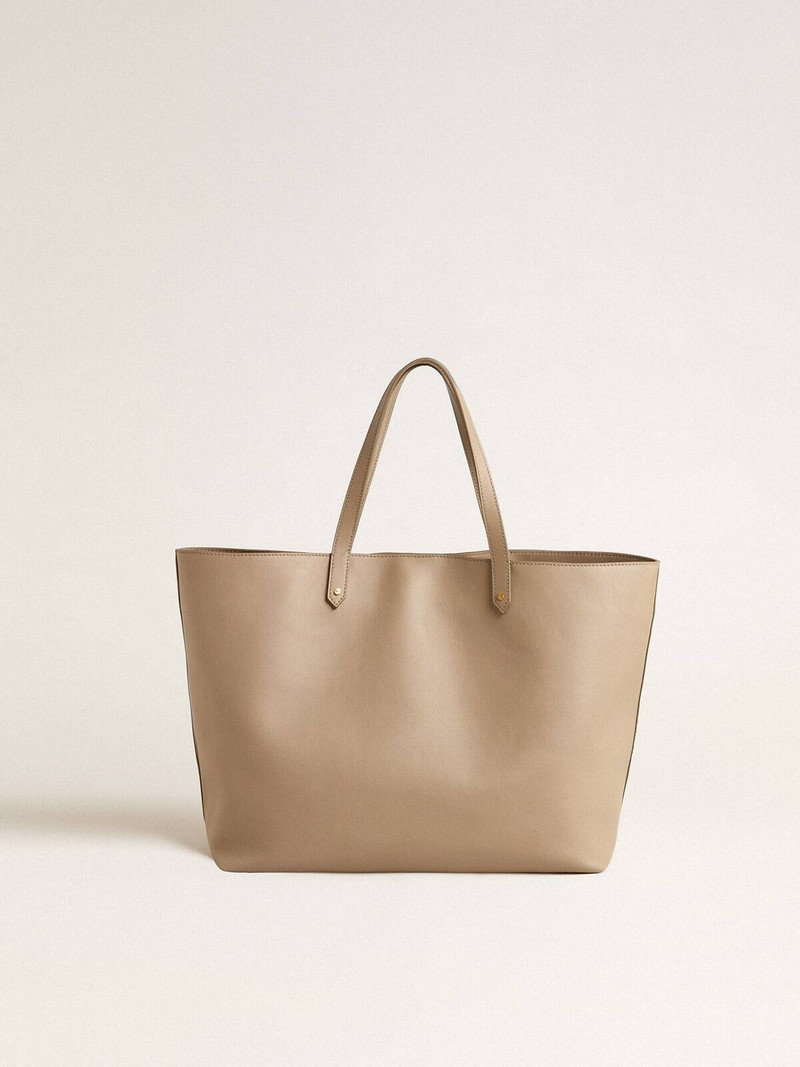Dove-gray Pasadena Bag in smooth leather with gold logo 4