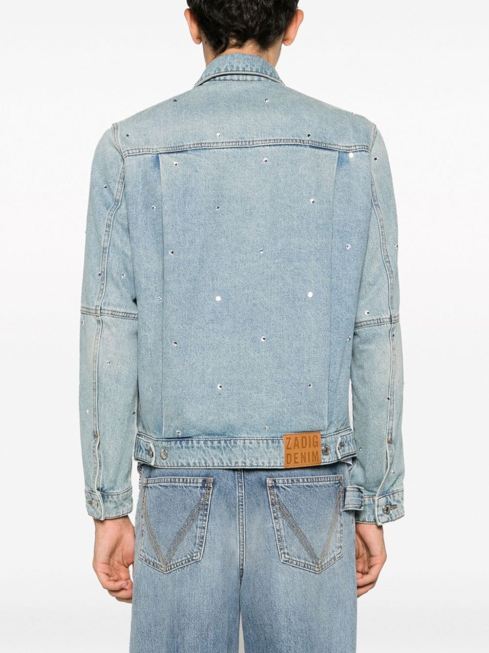 kasy spread-collar crystal denim jacket - 5