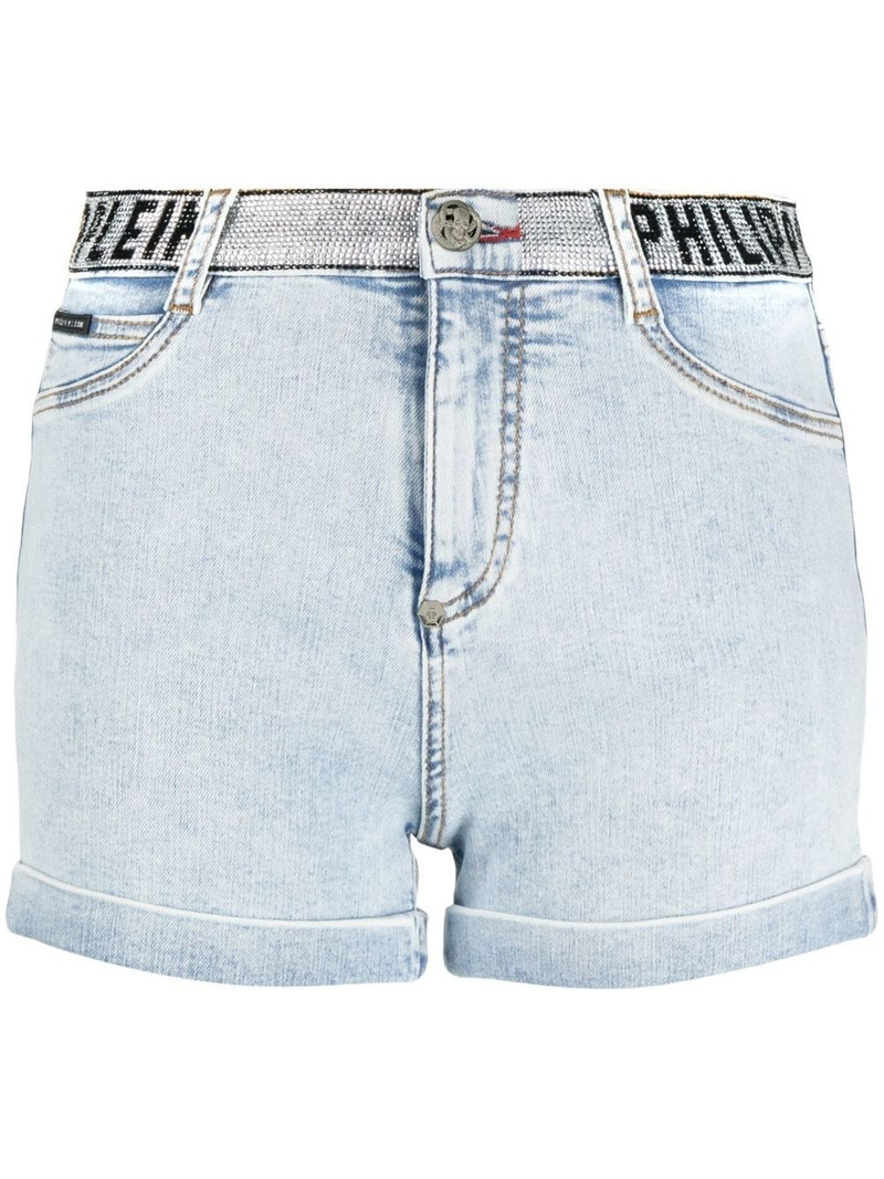 logo-embellished denim shorts 1