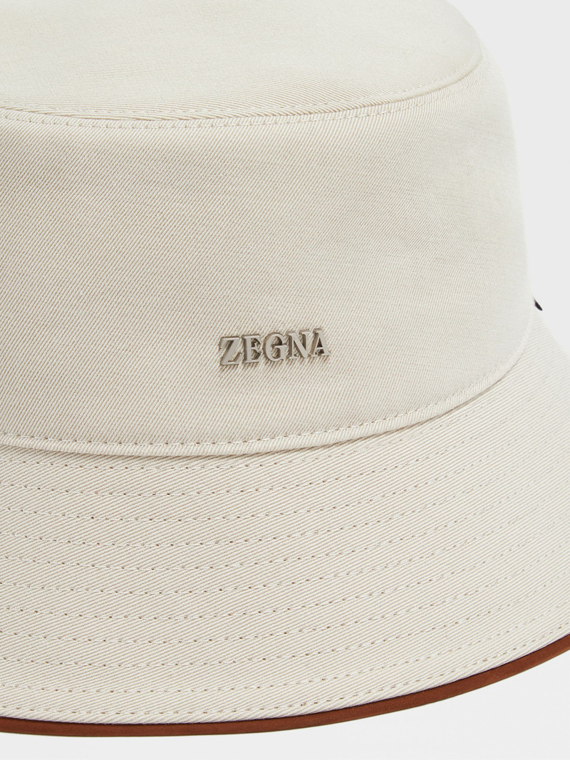 ZEGNA LIGHT BEIGE COTTON AND WOOL BUCKET HAT outlook