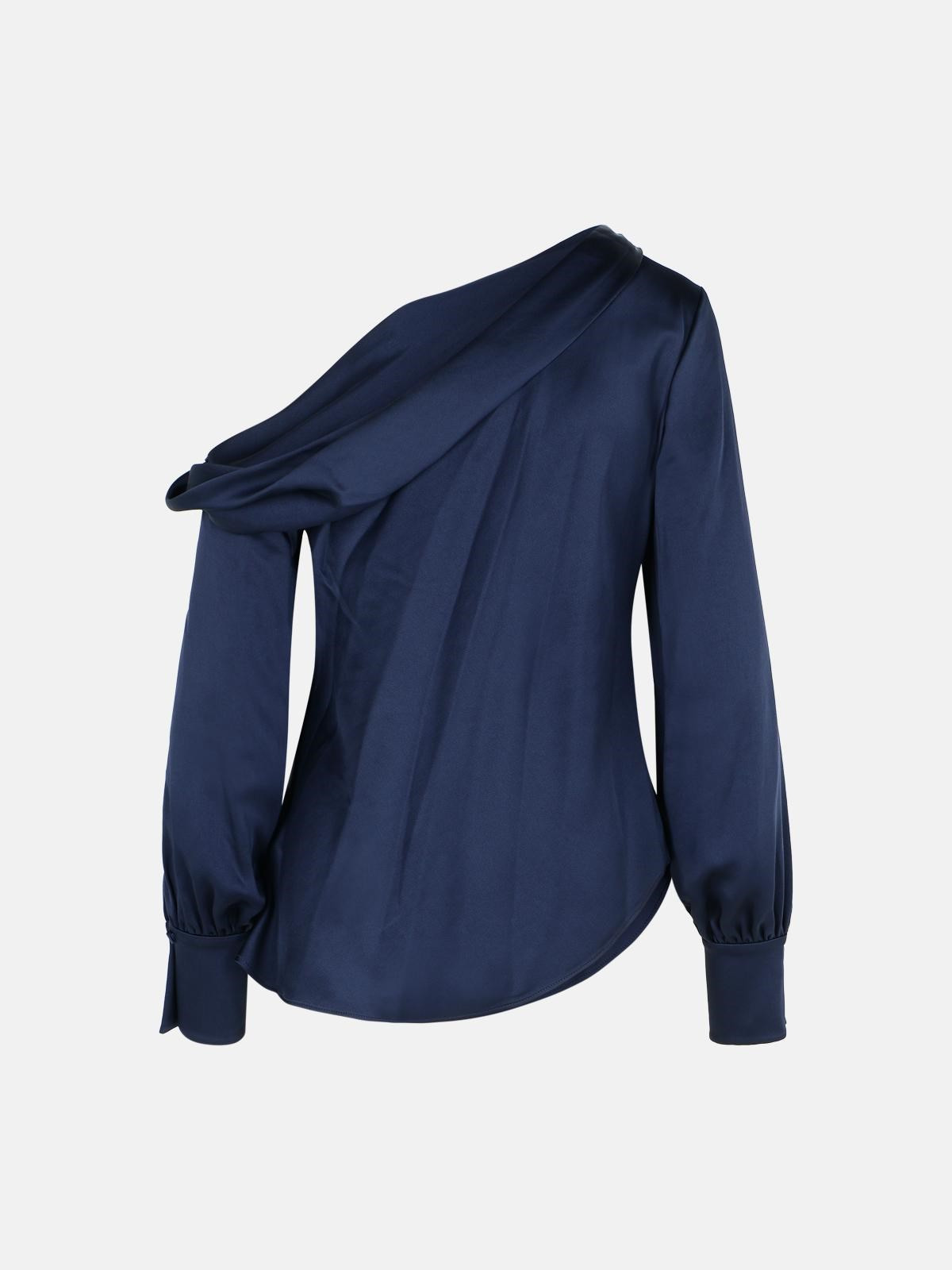 'ALICE' NAVY ACETATE BLEND BLOUSE - 3
