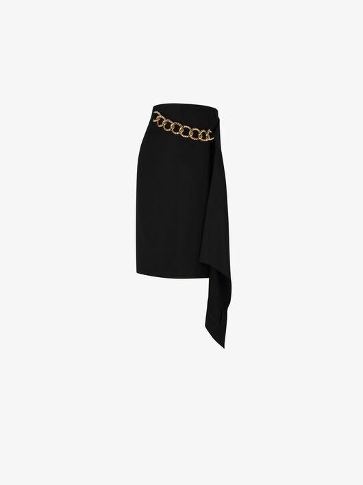 DRAPÉ MINI SKIRT IN GRAIN DE POUDRE WITH CHAIN - 5