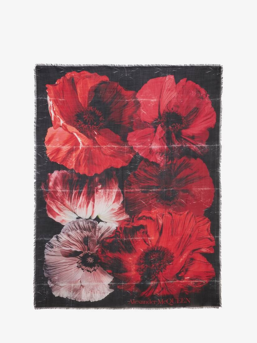 Paper Bloom Silk Scarf in Black/red - 1