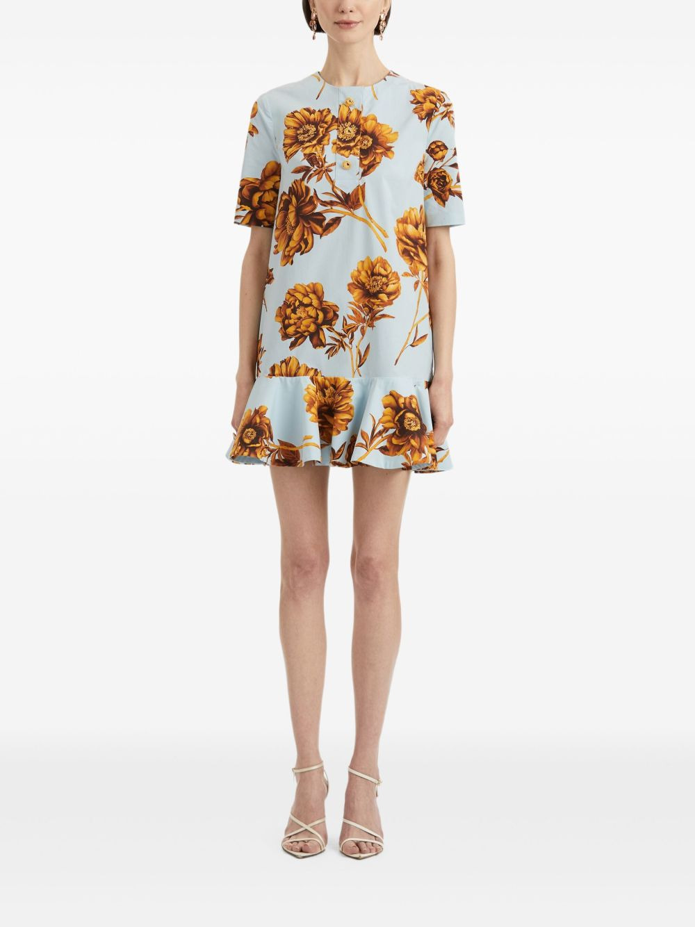 peony-print mini  dress - 2