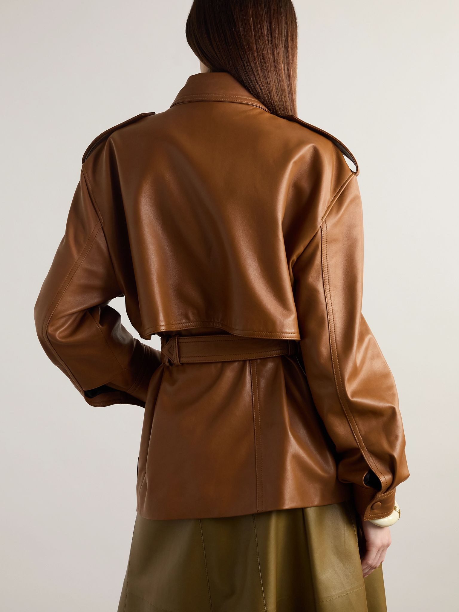 Belted leather jacket Brown - 4
