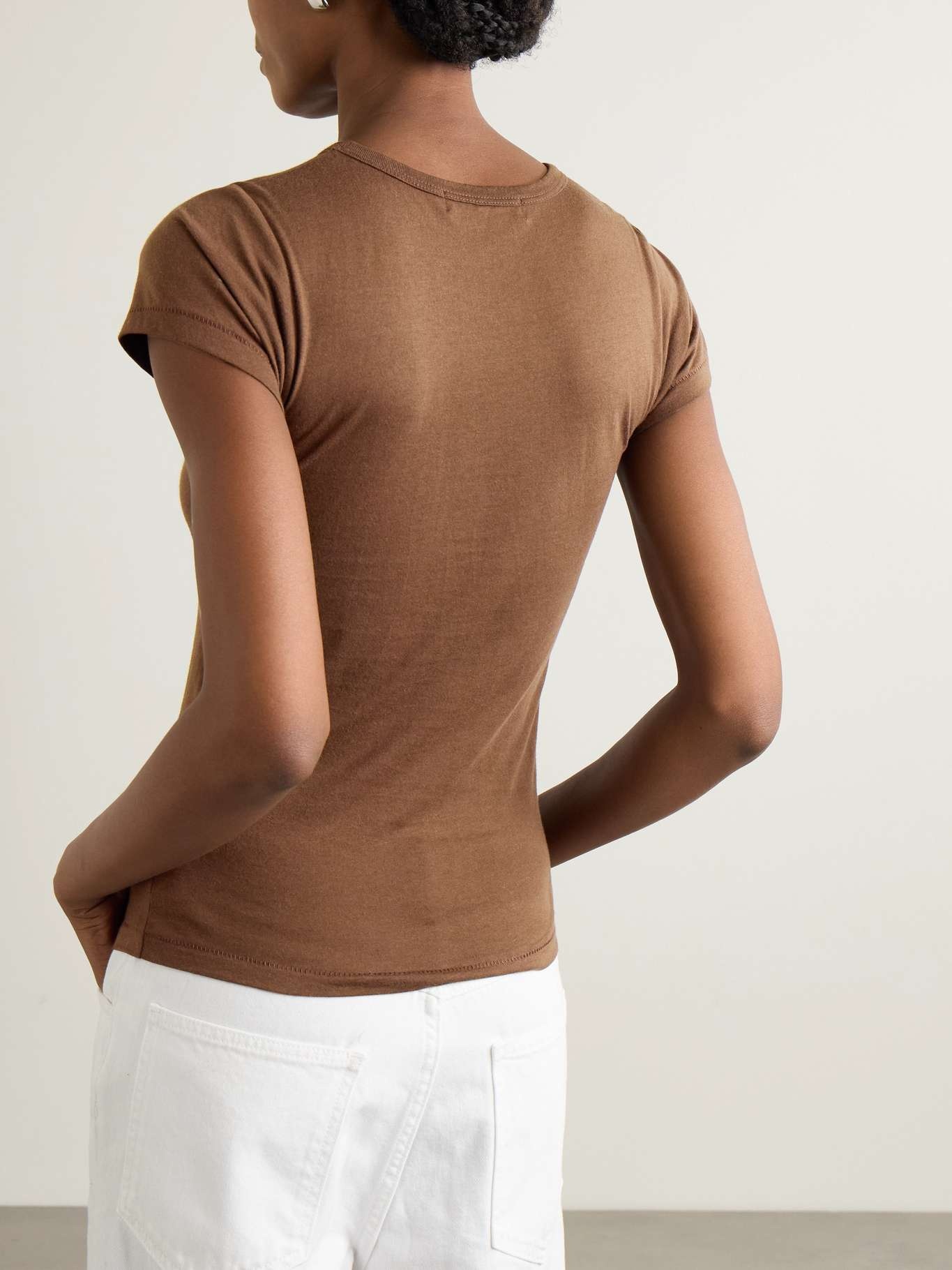 Short Sleeve Baby Tee cropped cotton and modal-blend jersey T-shirt Chocolate - 4