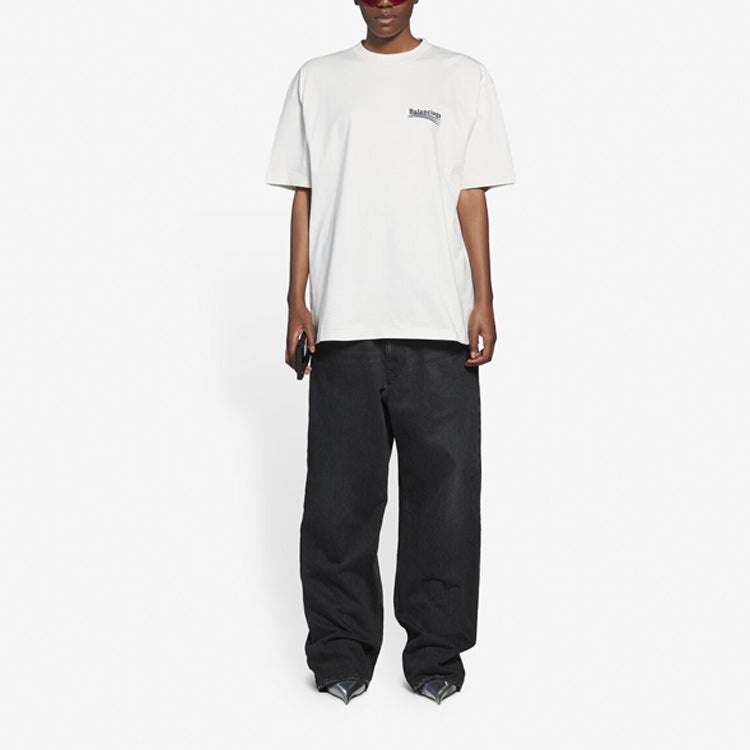 (WMNS) Balenciaga Political Campaign Large Fit Embroidery Round-neck 'White' 641655TKVJ19084 - 3