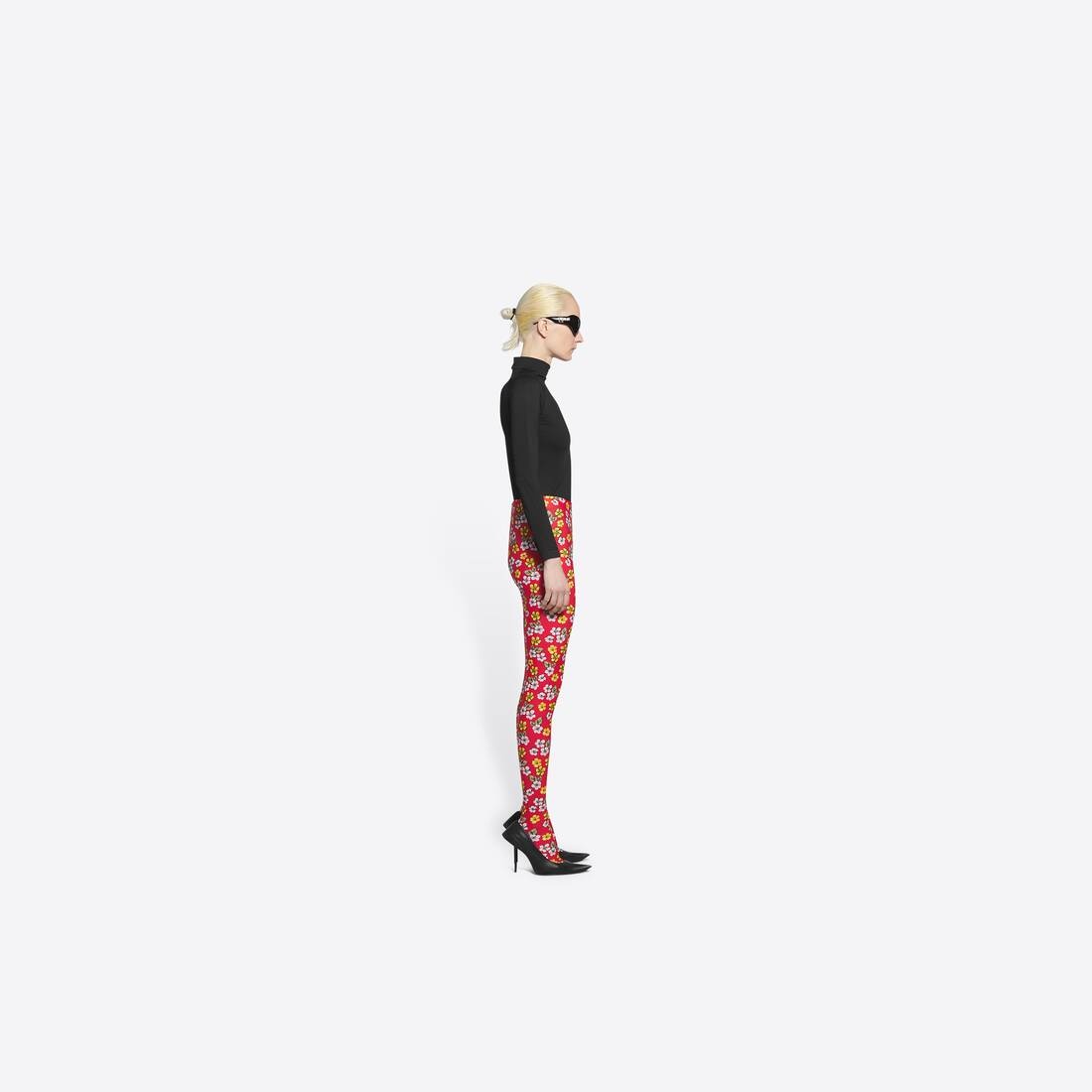 Women's Archive Floral Foot Leggings in Red - 4