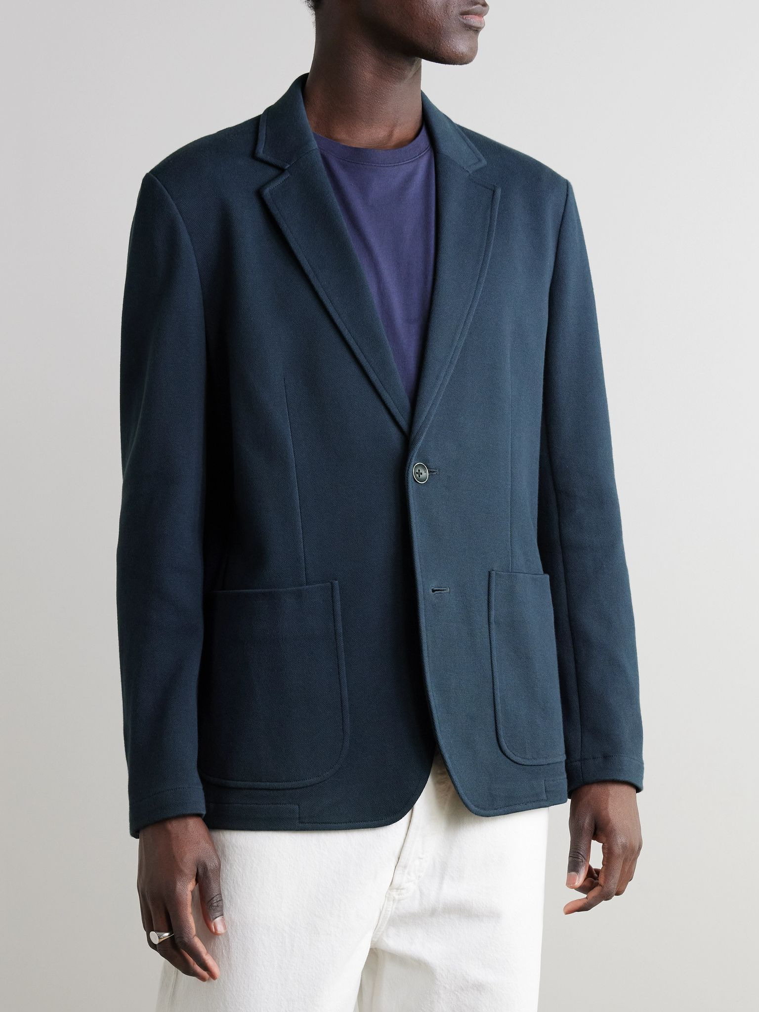 Butler Cotton-Blend Piqué Blazer Navy - 3