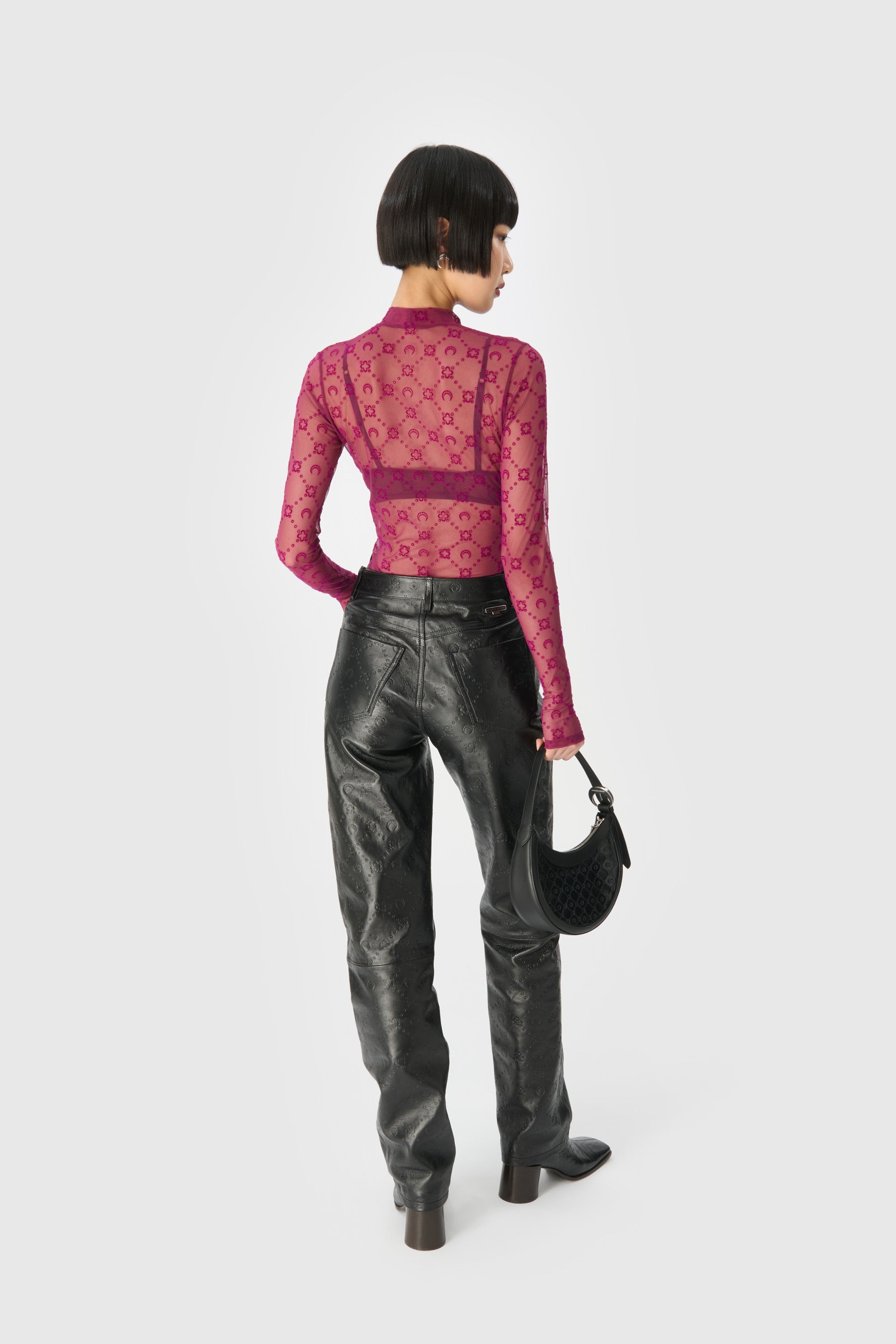 Marine Serre Moonogram Mesh Flock Second Skin Highneck Top Marine Serre Moonogram Mesh Flock Second Skin Highneck Top