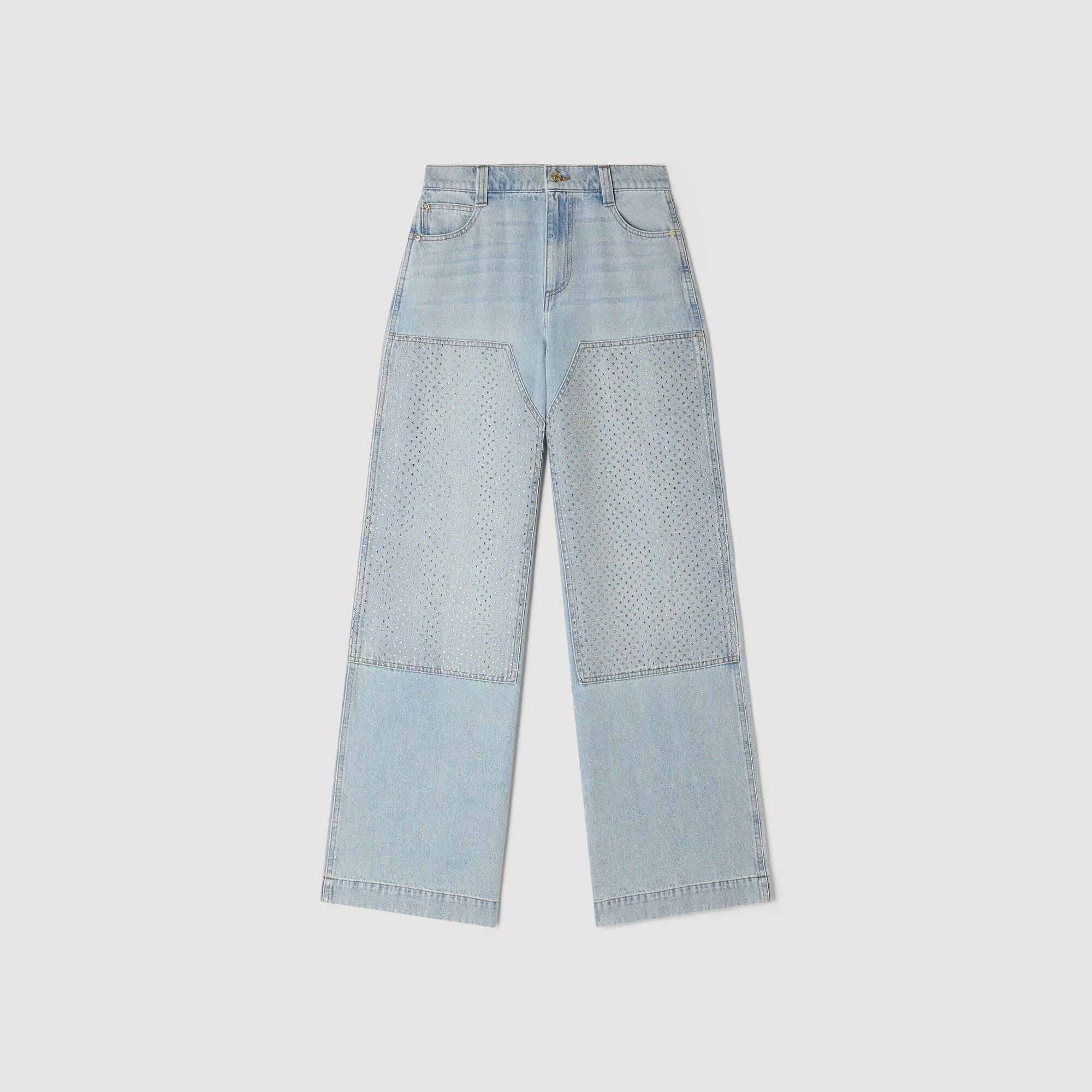 FADED STRAIGHT CRYSTAL PATCH JEANS - 1