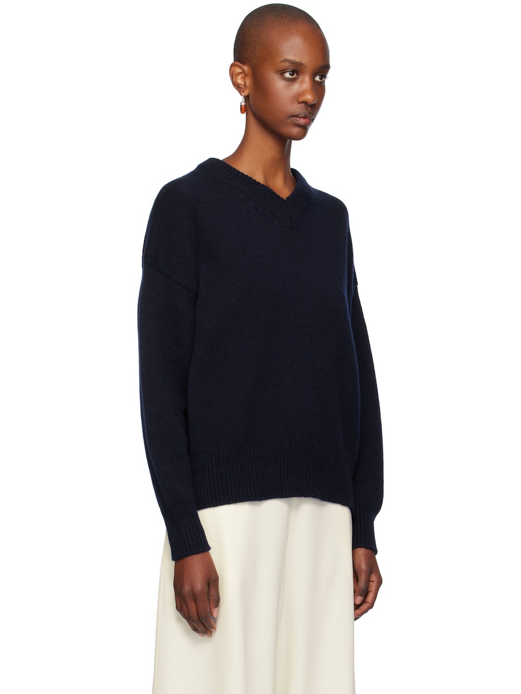 Navy Balla Slouch V-Neck Sweater - 2