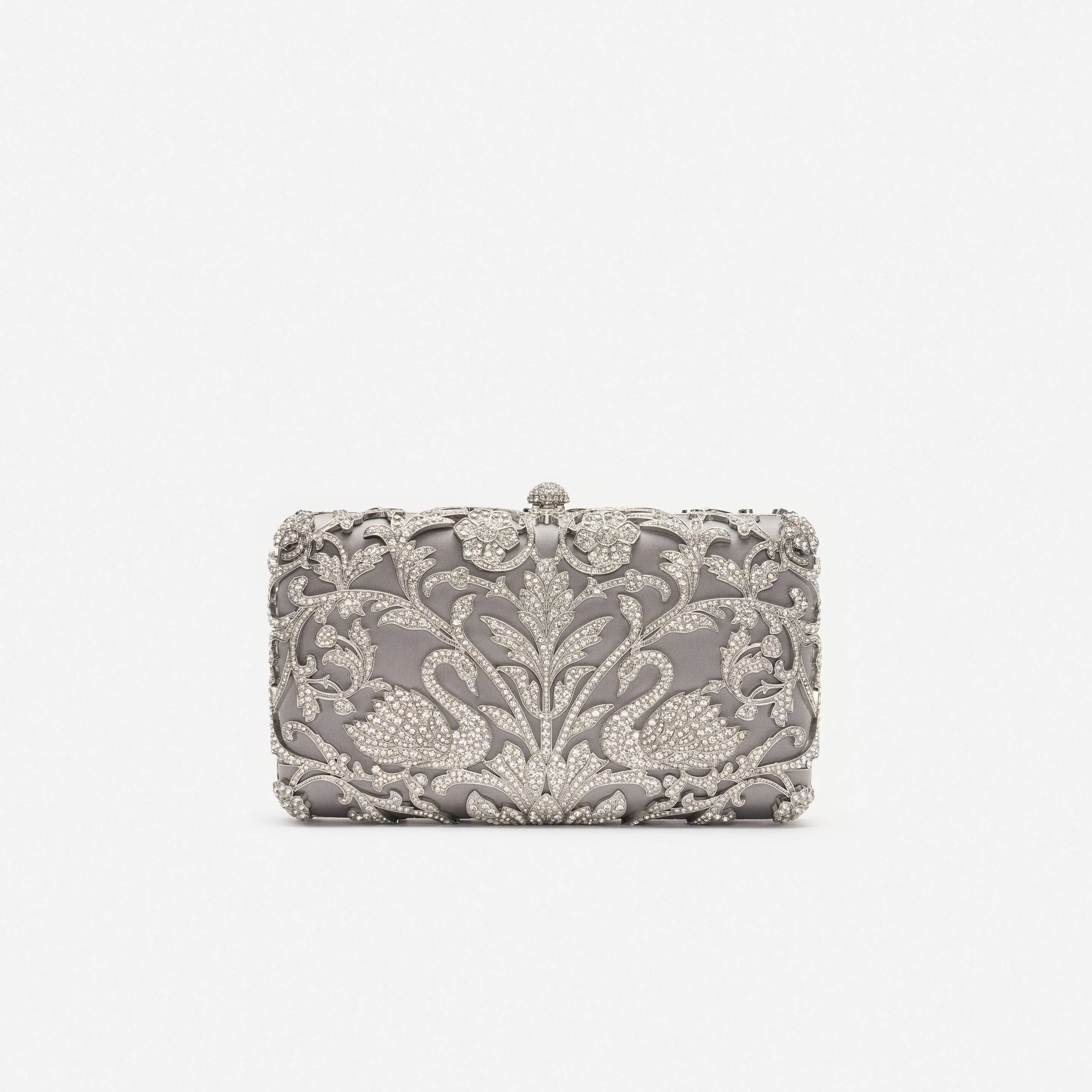 Silver Crystal Swan Clutch Bag - 1