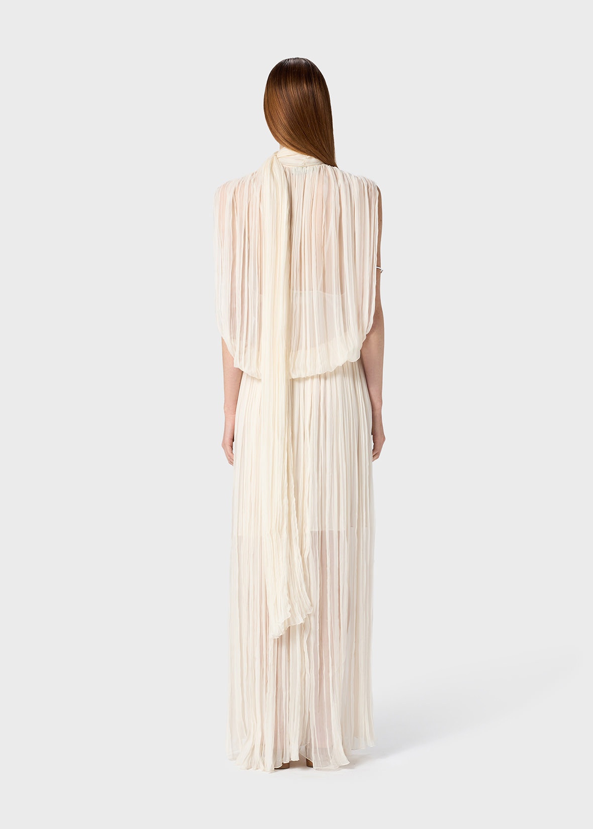 PLEATED DRESS IN SILK CHIFFON WITH SCARF - 4