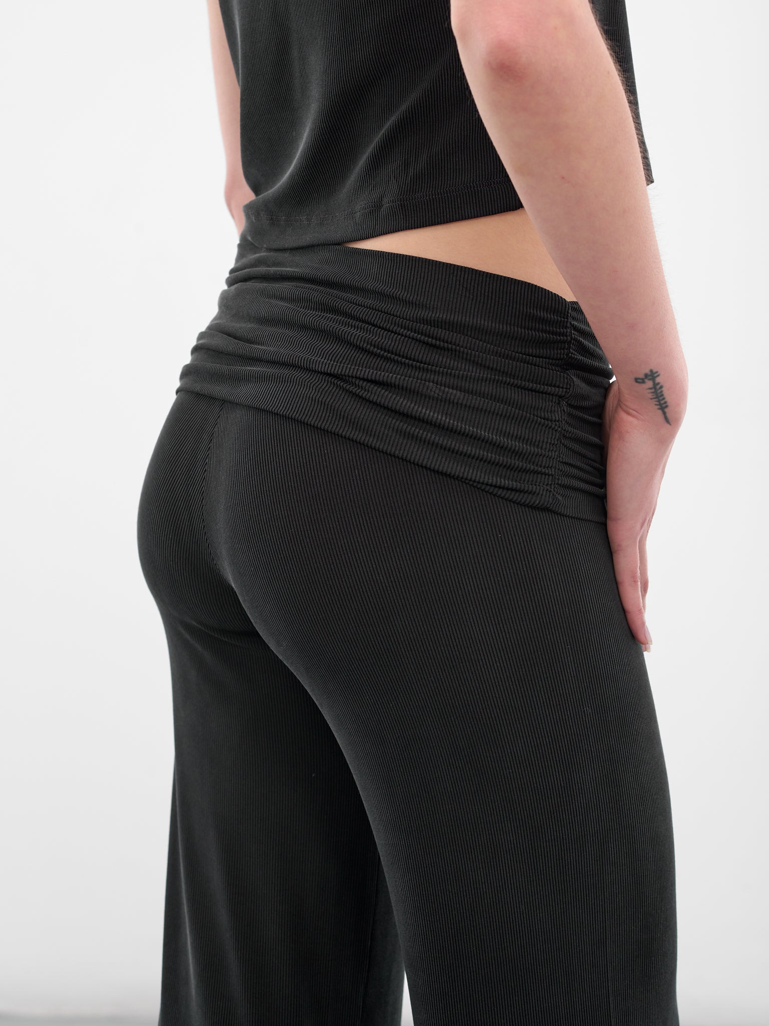 Black Ruched Fold Over Pants - 4