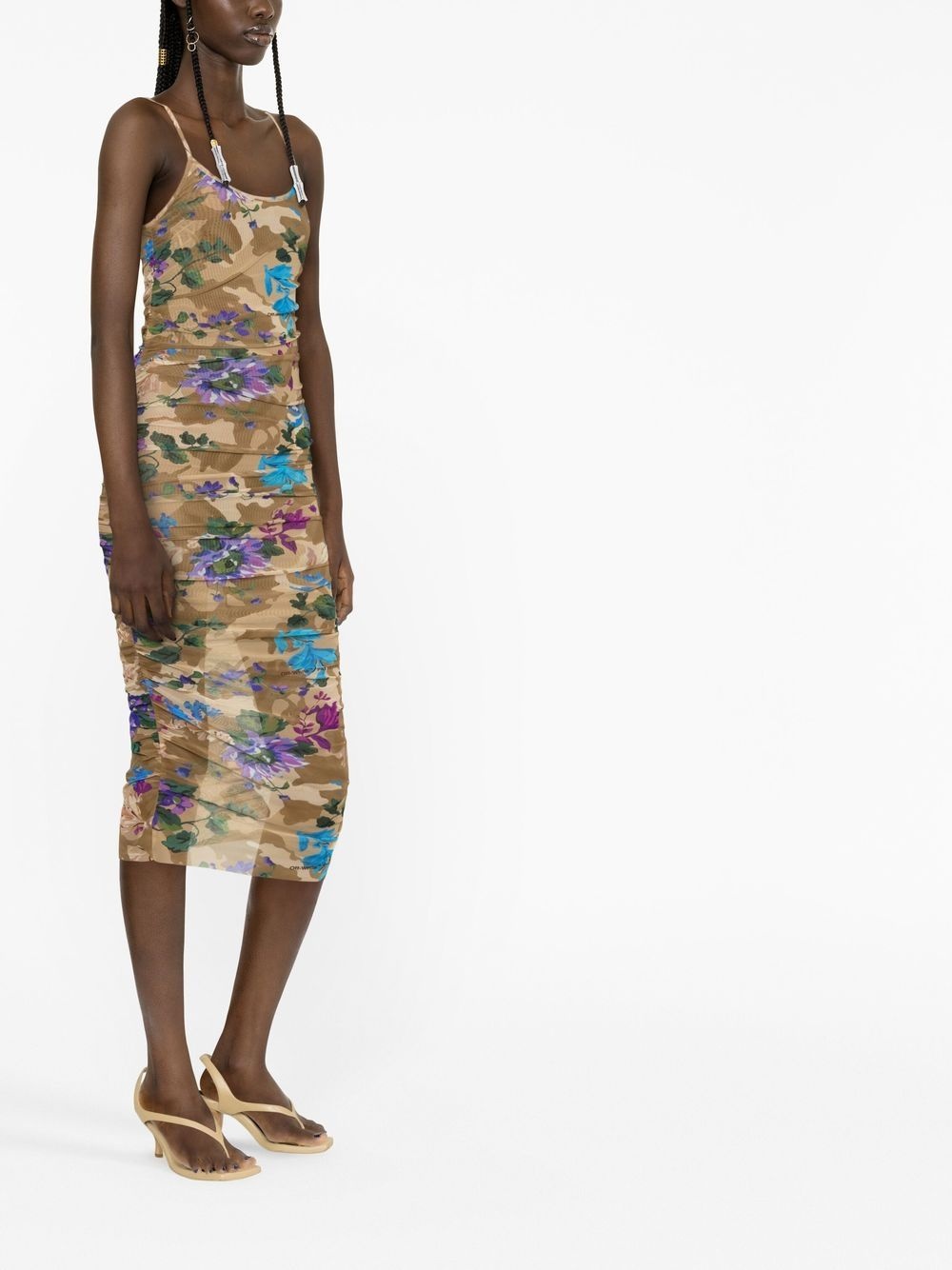 camouflage-print mesh dress - 4