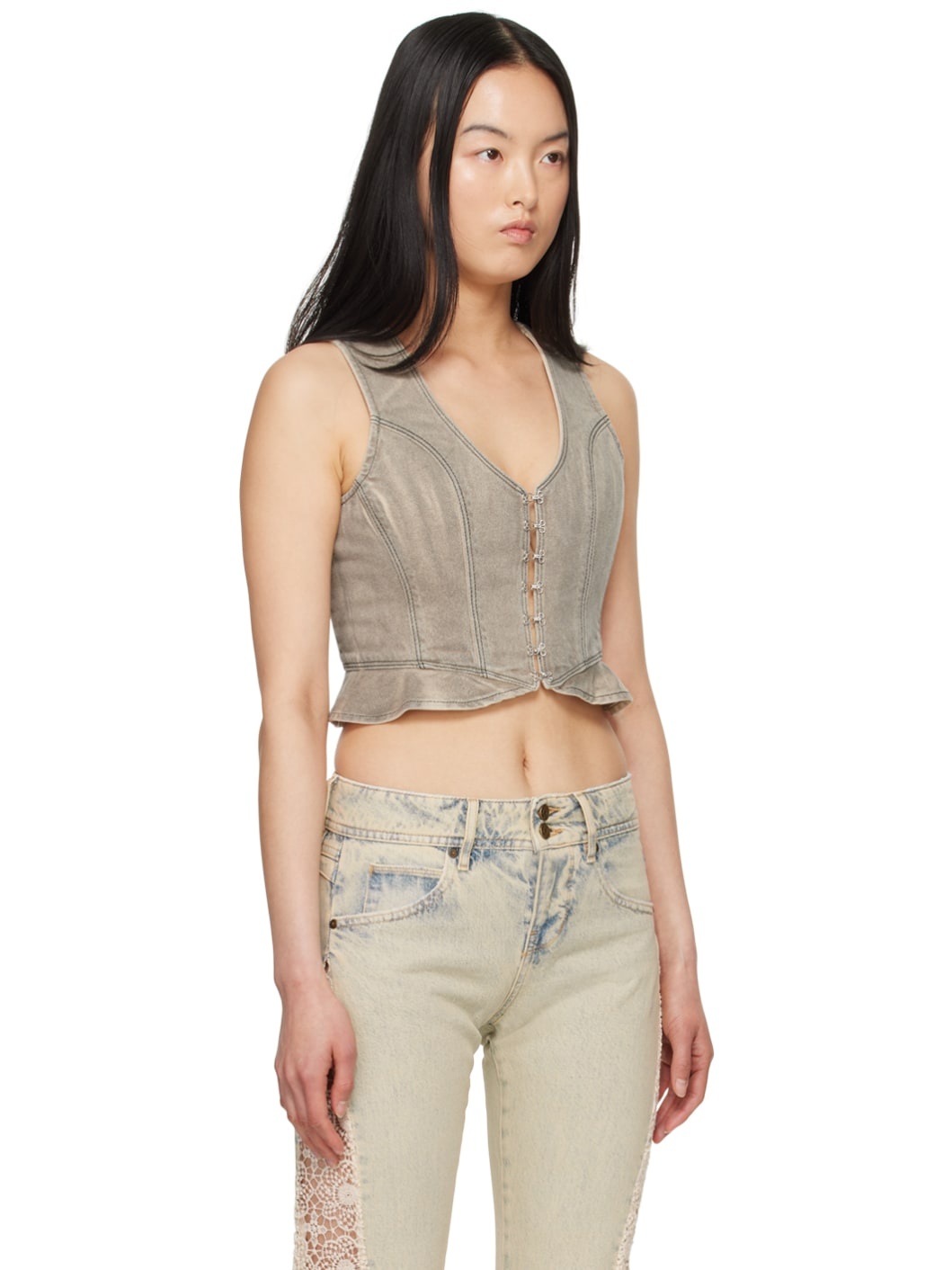 Gray Peplum Denim Vest - 2