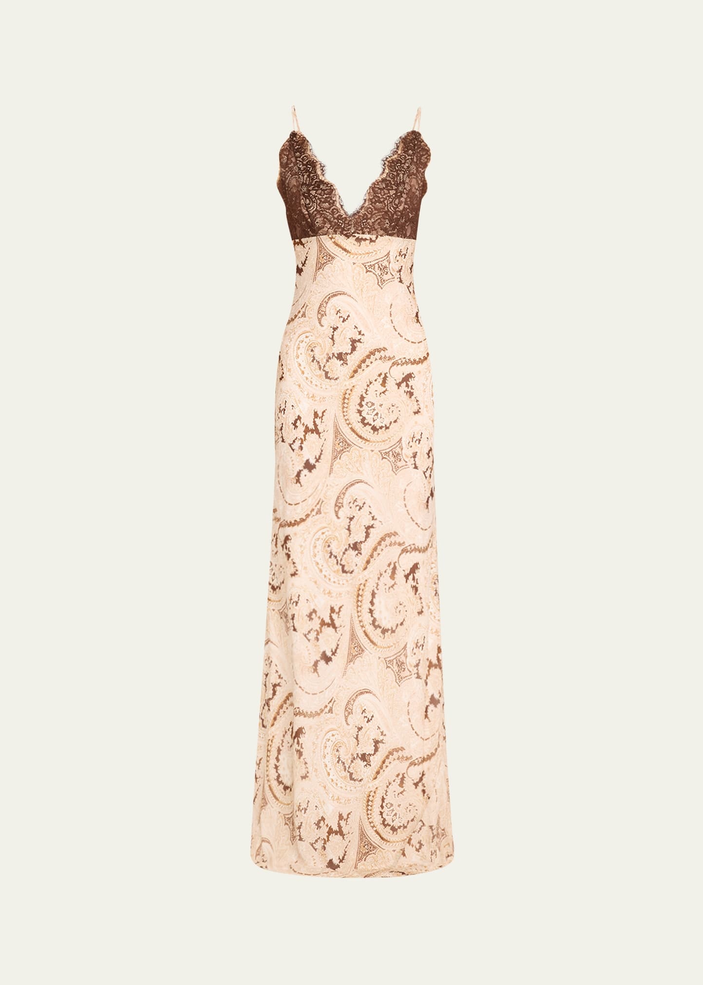 Paisley-Printed Susanna Lace Bodice Slip Dress - 1