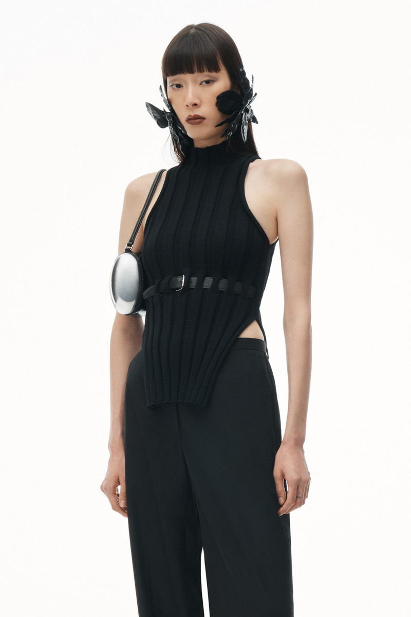 RIBBED MOCK NECK TANK TOP WITH LEATHER BELT 2