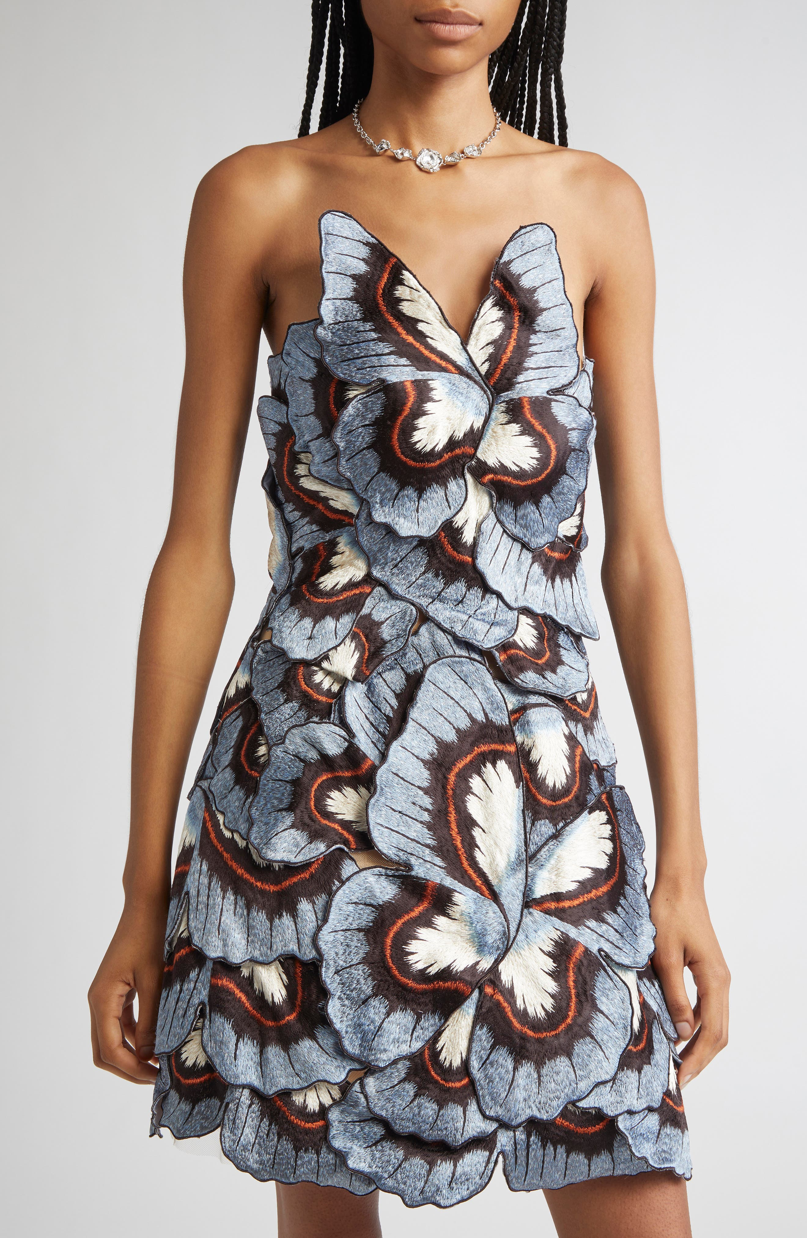 Oscar de la Renta 3D Butterfly Appliqué Strapless Dress in Blue Multi at Nordstrom - 4