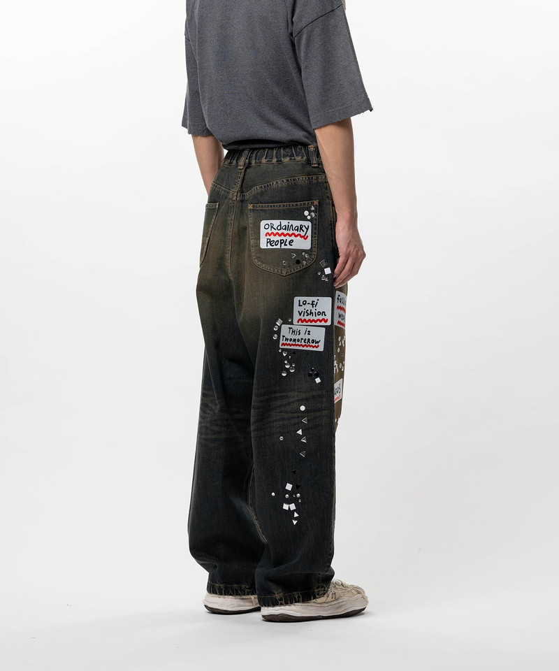 Embellished Sticker Denim Pants 11