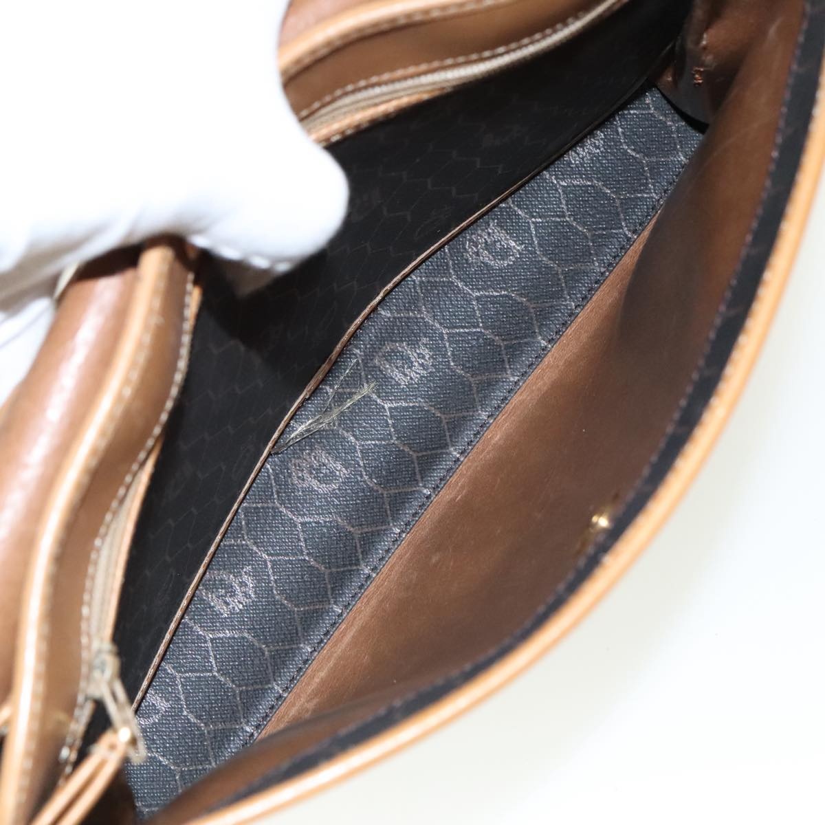 DIOR Honeycomb Canvas Hand Bag Black Gold - 12