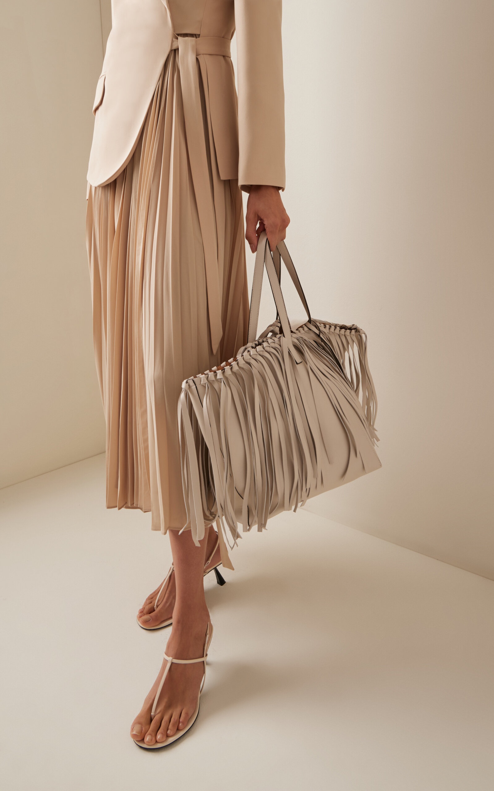 Leather Fringe Tote ivory - 2