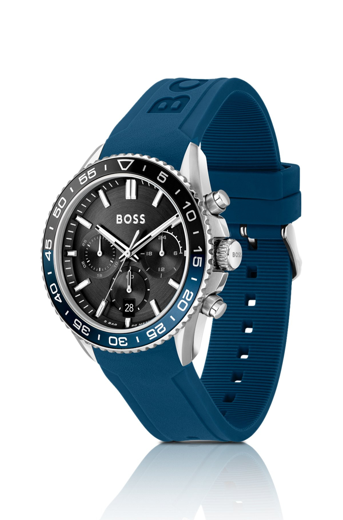 BLACK-DIAL CHRONOGRAPH WATCH WITH BLUE SILICONE STRAP - 2