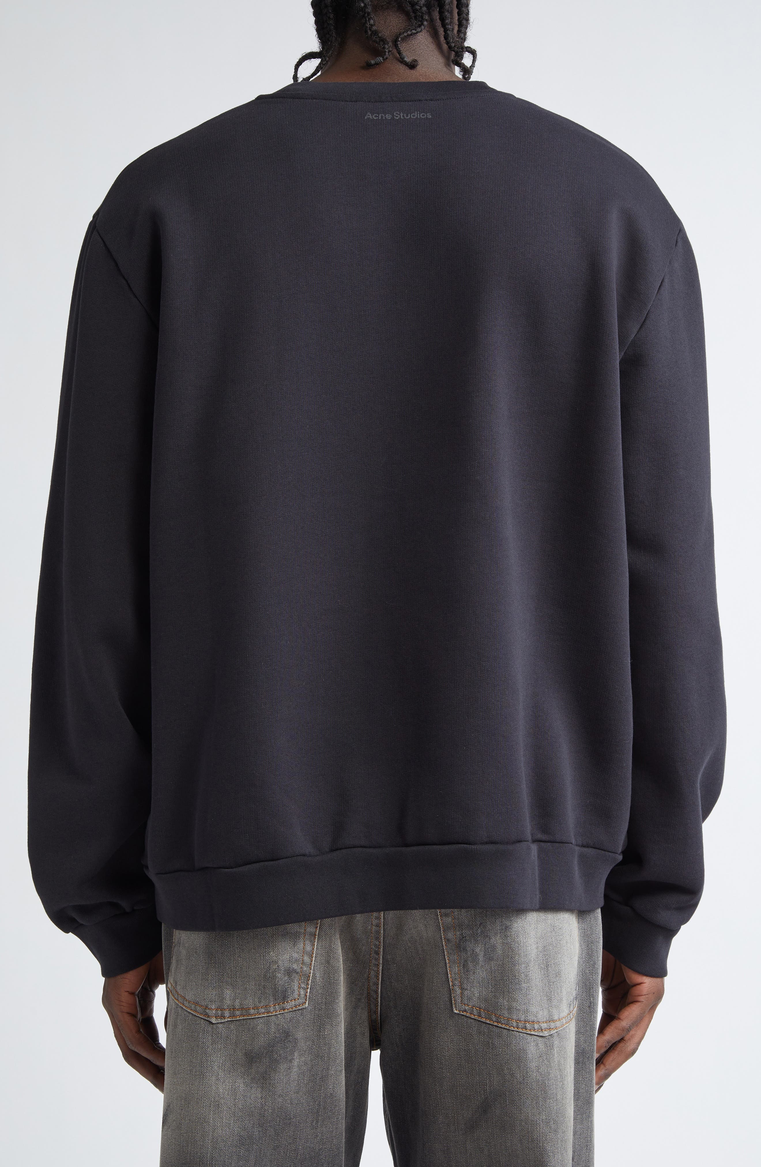 Acne Studios Embroidered Face Patch Fleece Sweatshirt in Black at Nordstrom - 2