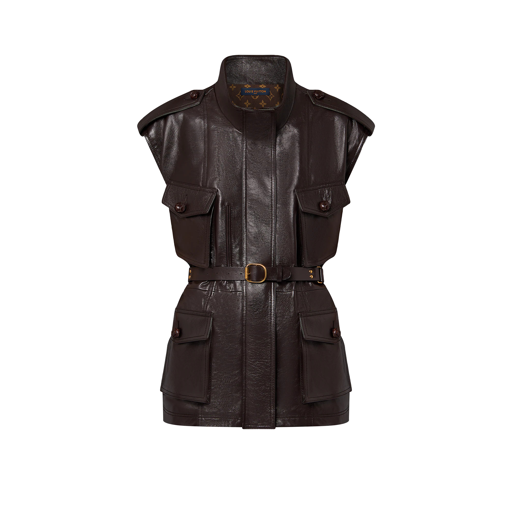 Sleeveless Leather Safari Jacket - 1