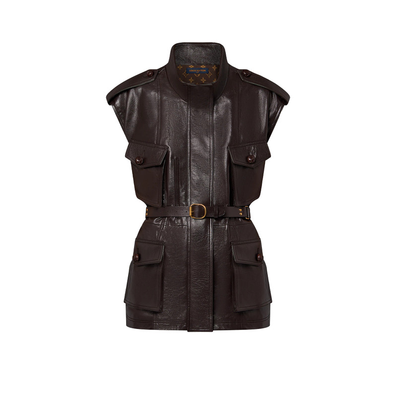 Sleeveless Leather Safari Jacket 1