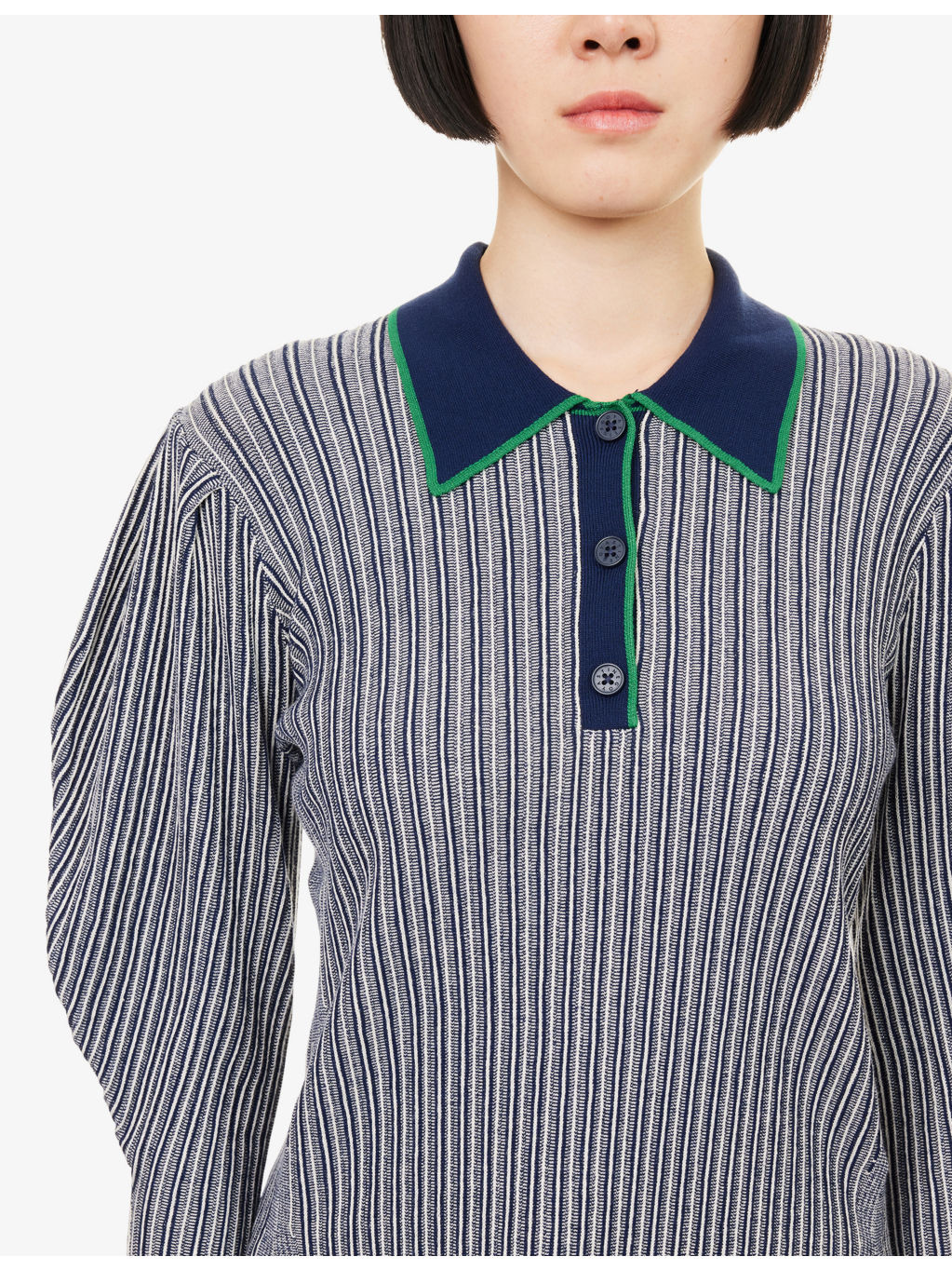 Striped Polo Knit Top - 5