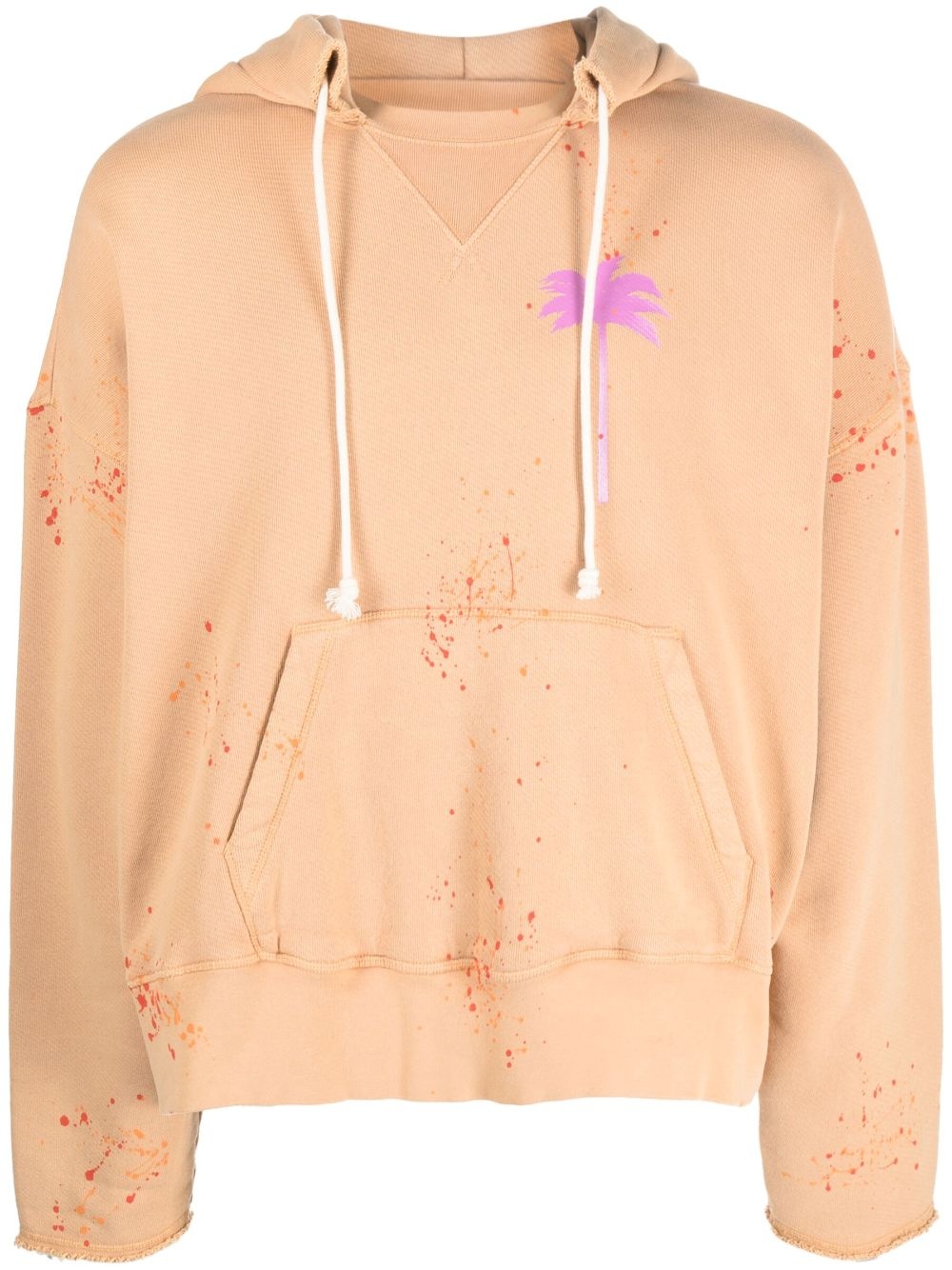 logo-print paint-splatter cotton hoodie - 1