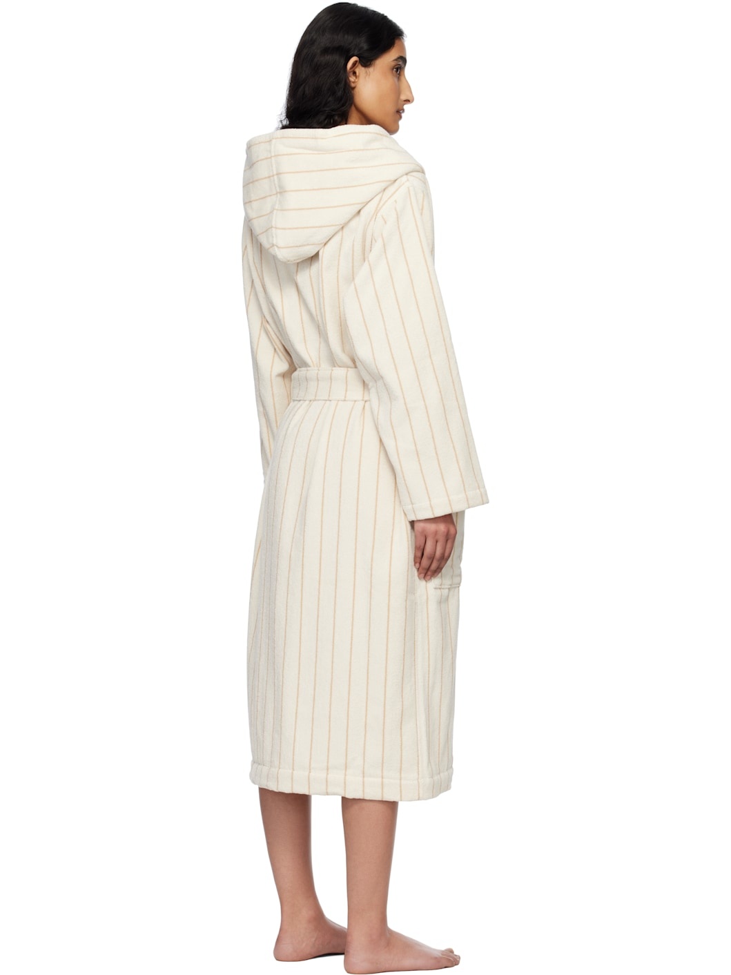 Beige & Tan Terry Hooded Bathrobe - 3