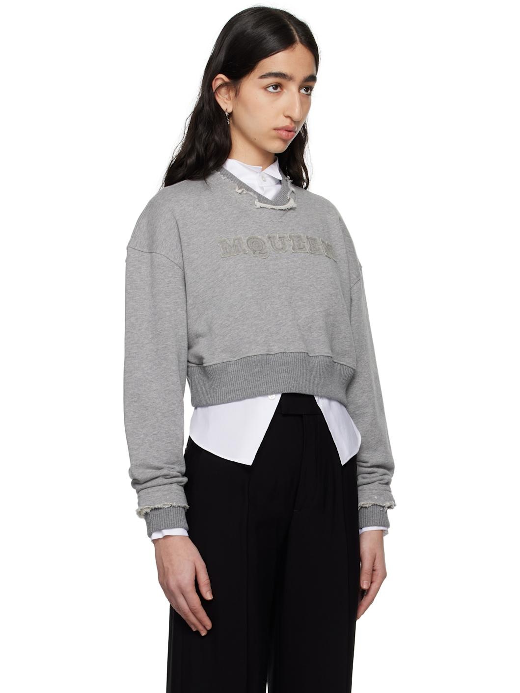 Gray 'McQueen' Logo Cropped Sweatshirt - 2