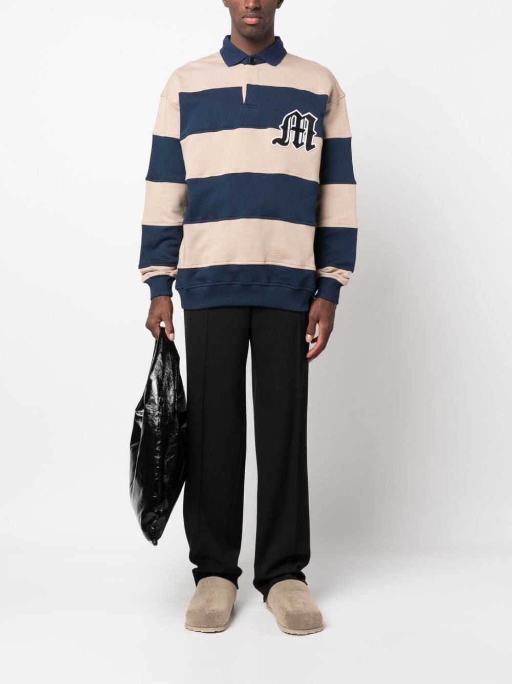 logo-patch striped polo sweatshirt - 2
