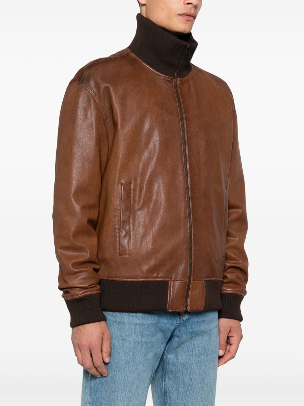 zip-up leather jacket - 3