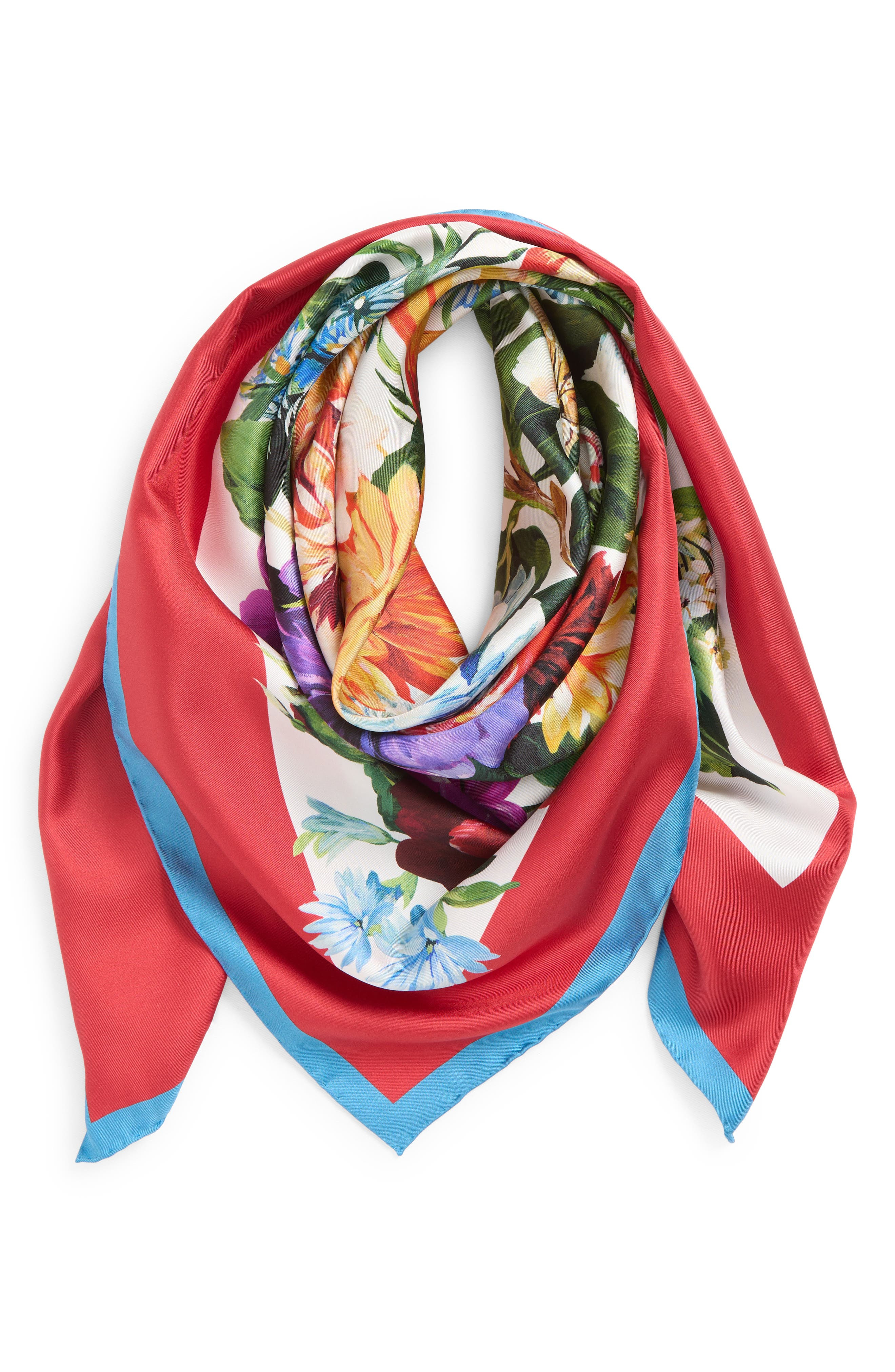 Dolce&Gabbana Floral Print Silk Twill Square Scarf in Hs5Pc B.fiori Cret.b/Rosso at Nordstrom - 3