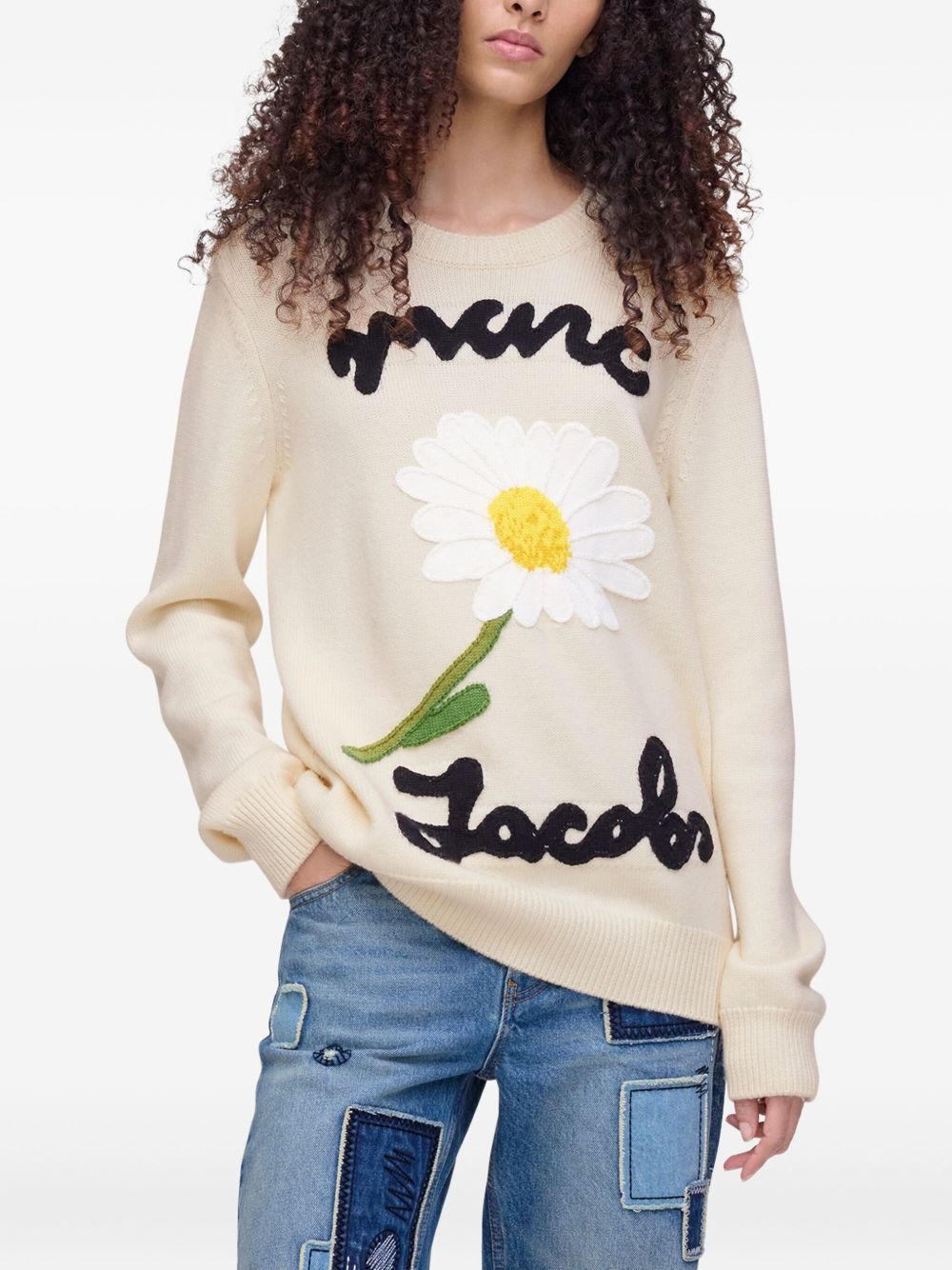 daisy-jacquard crew-neck sweater - 4
