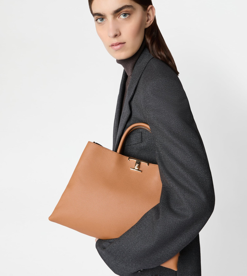 T TIMELESS SHOPPING BAG IN LEATHER MEDIUM - BROWN 6