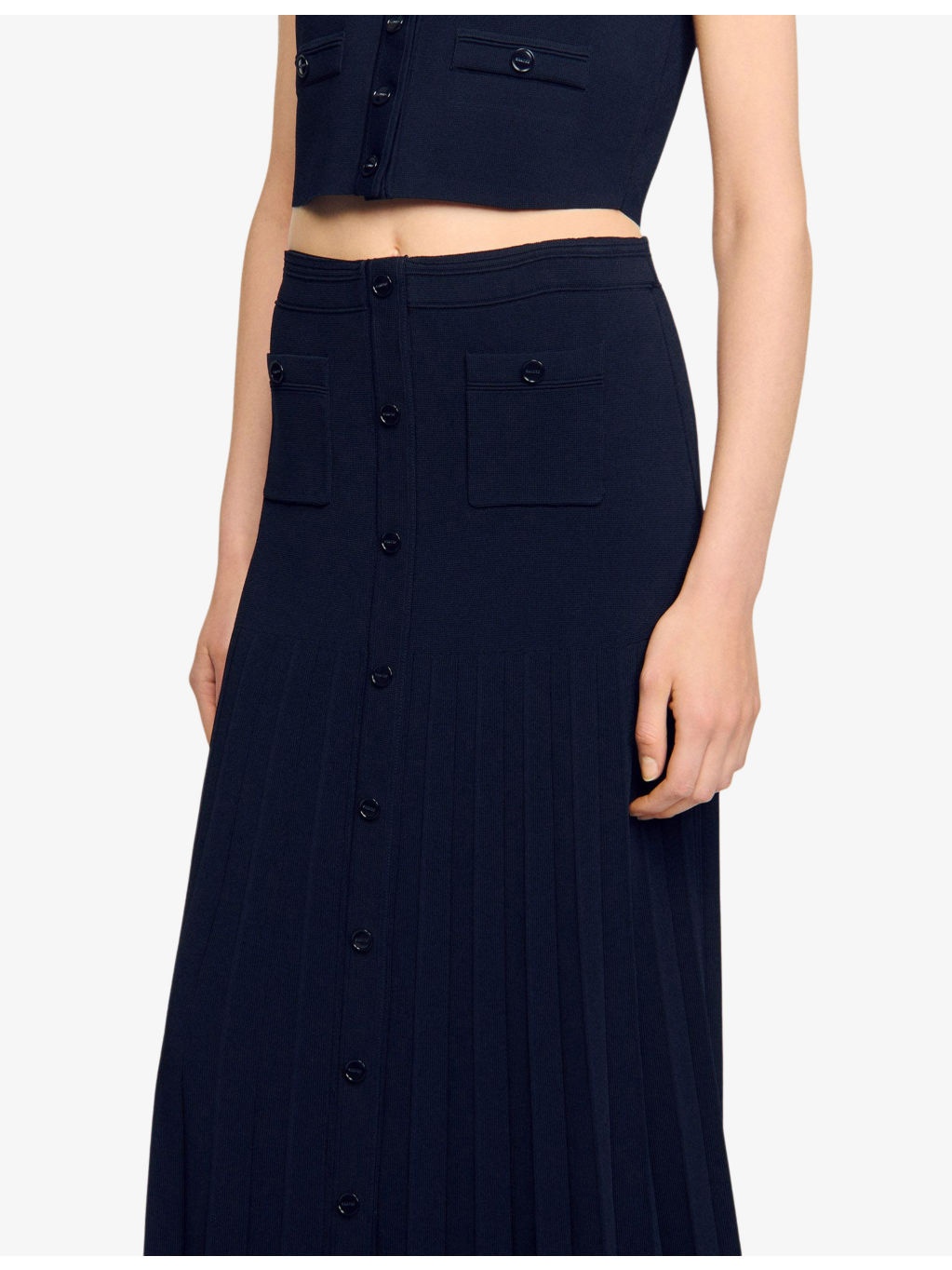 Contrast-Hem Button-Down Knitted Maxi Skirt - 5