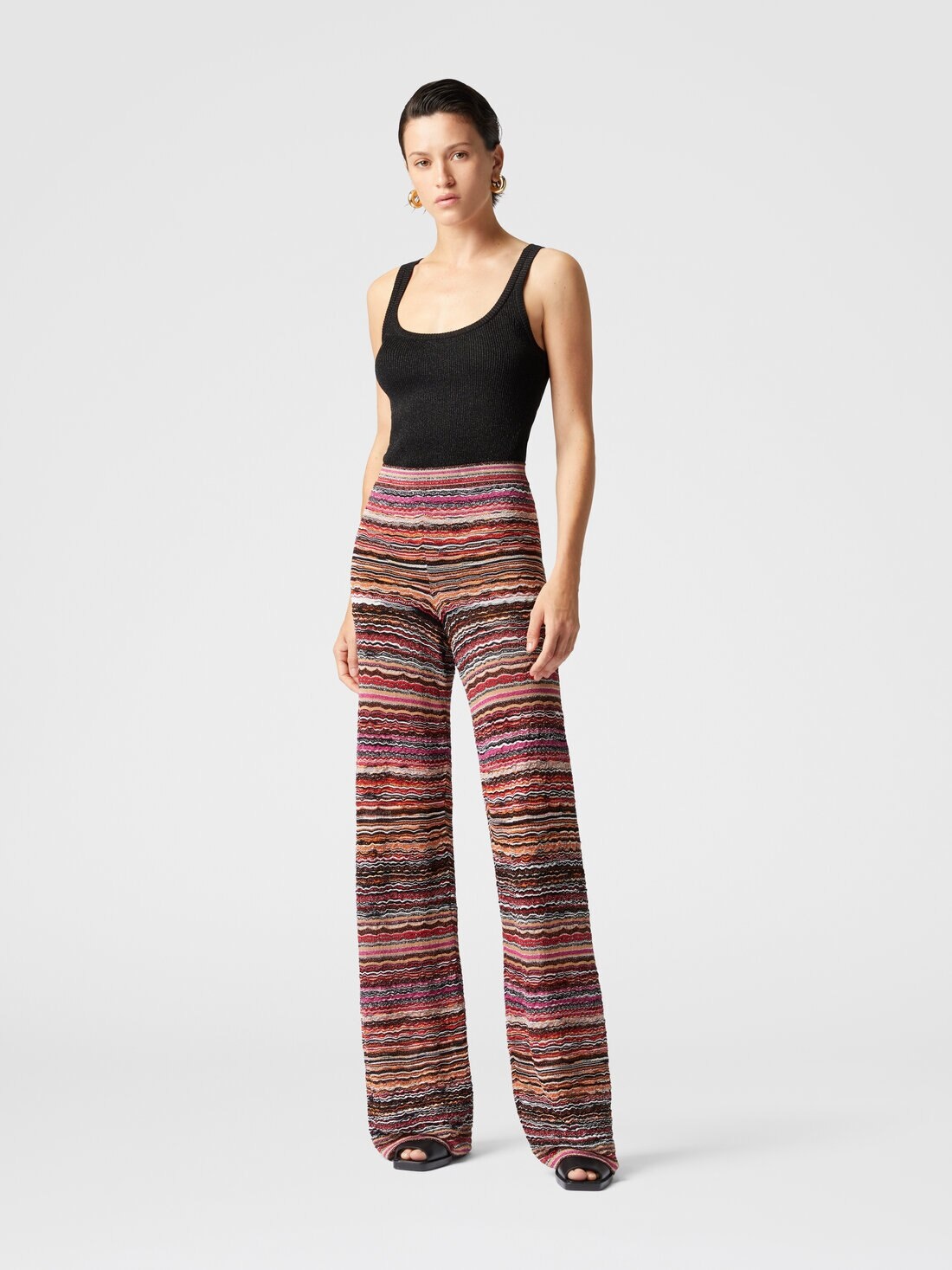 Straight trousers in lamé viscose embossed with wave pattern - 2