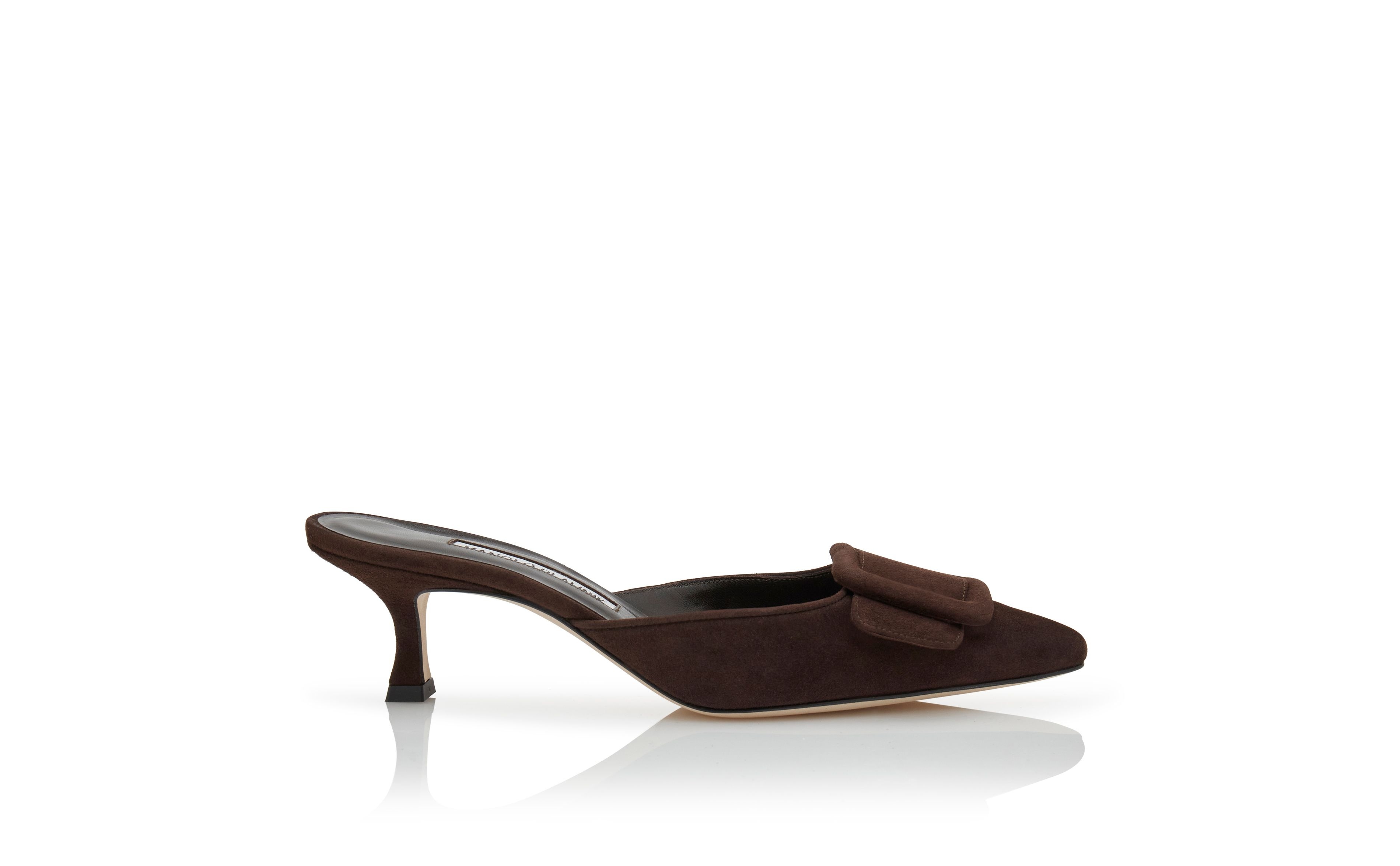 Brown Suede Buckle Mules - 1