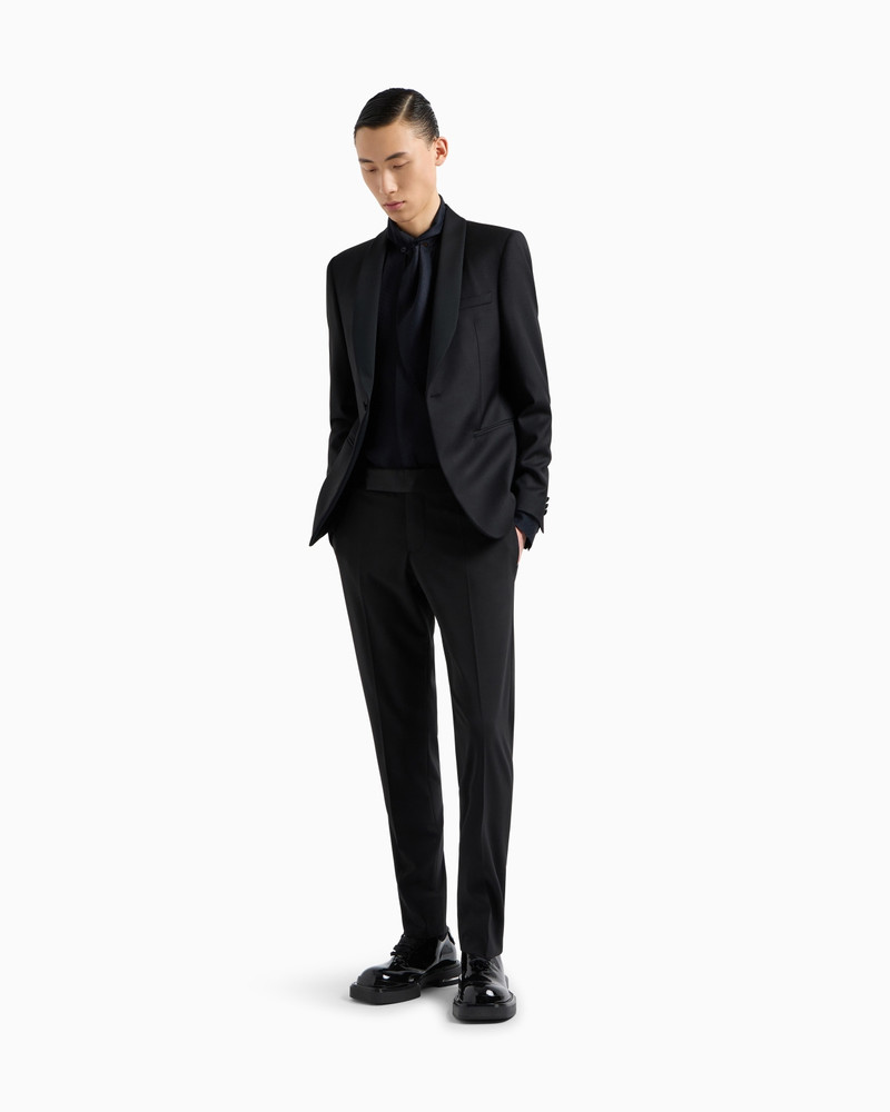 Light worsted virgin wool single-breasted jacket with satin shawl lapels 2