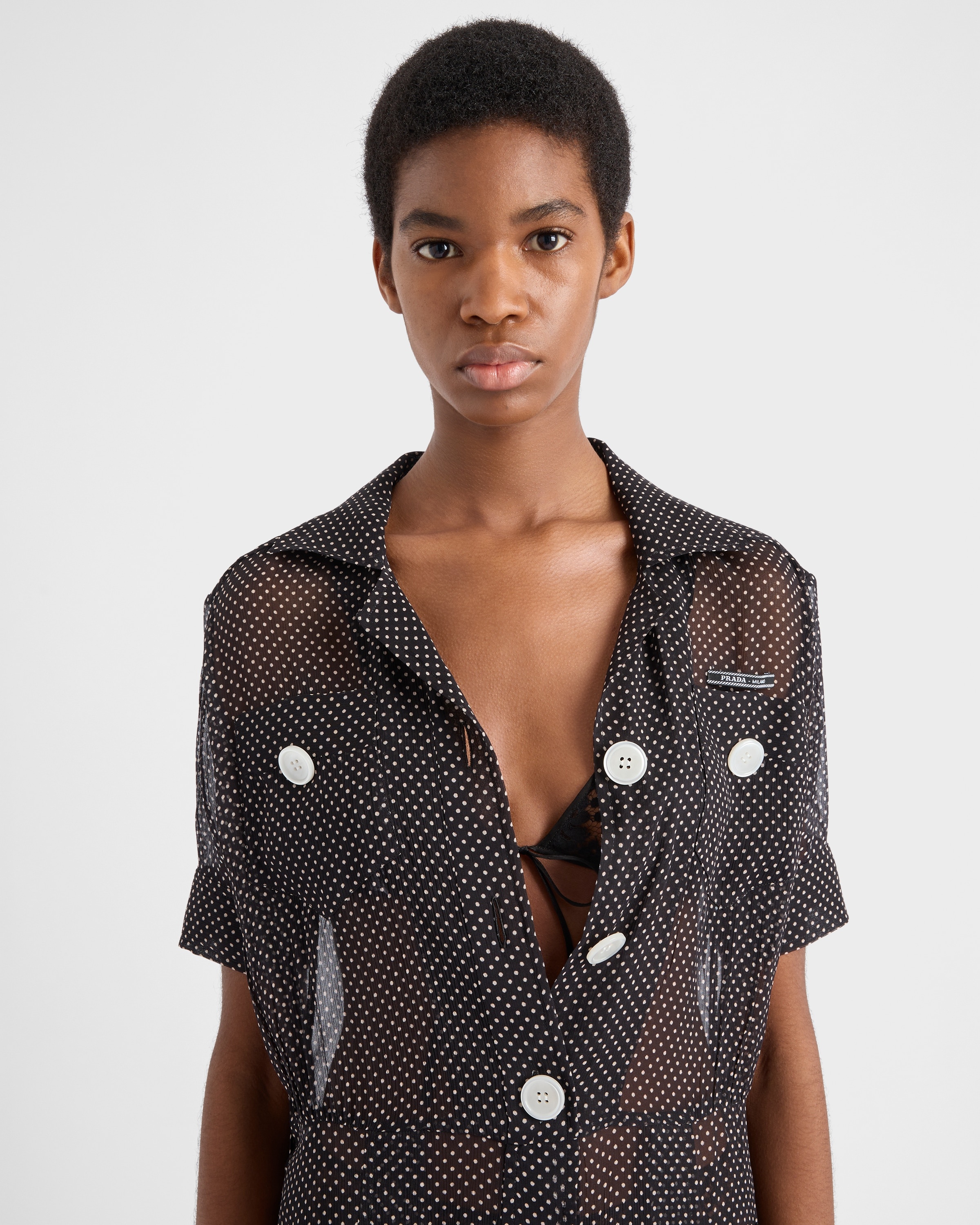 Polka-dot silk chiffon shirt dress - 4