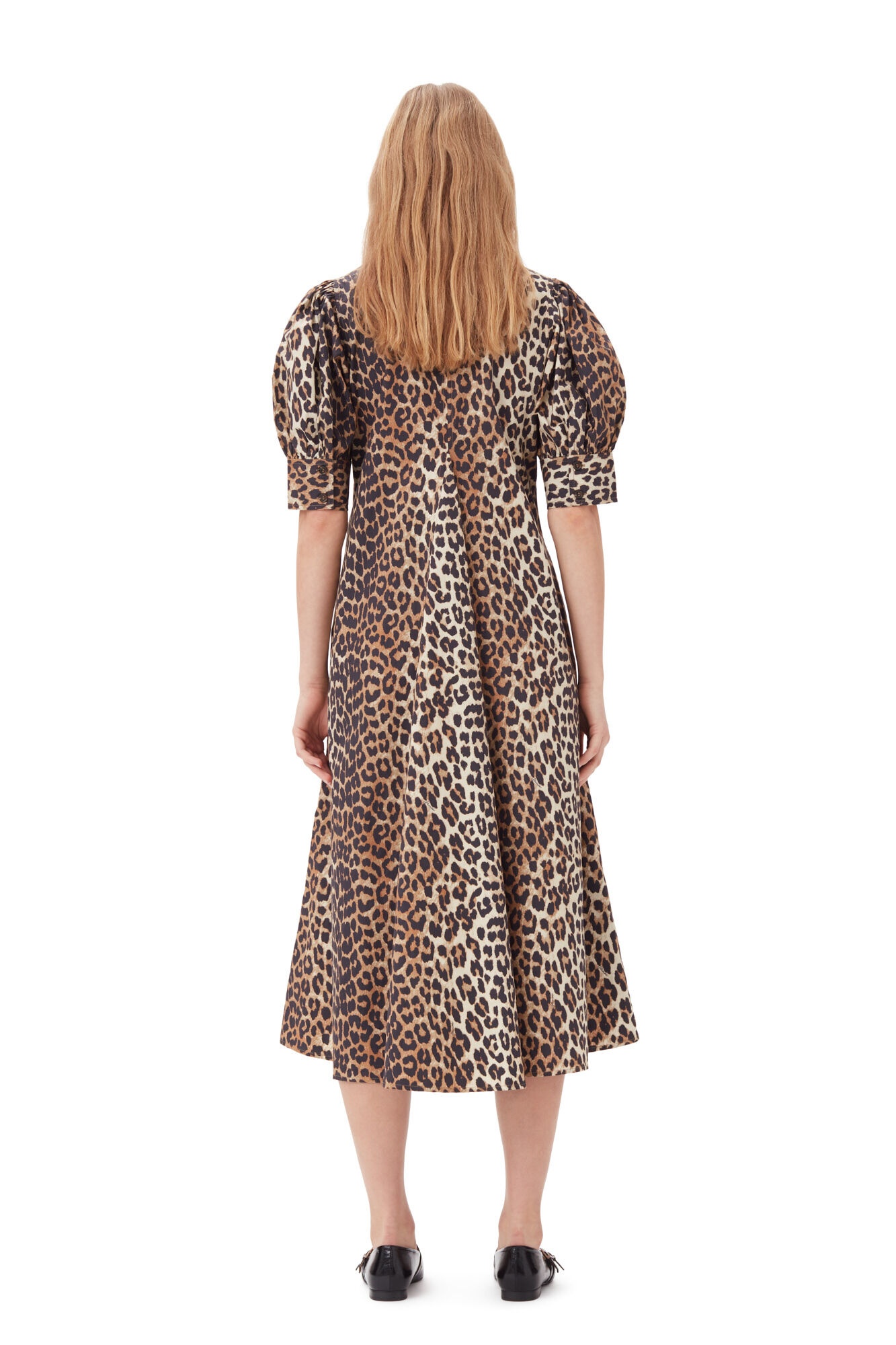 LEOPARD COTTON POPLIN V-NECK MAXI DRESS - 10