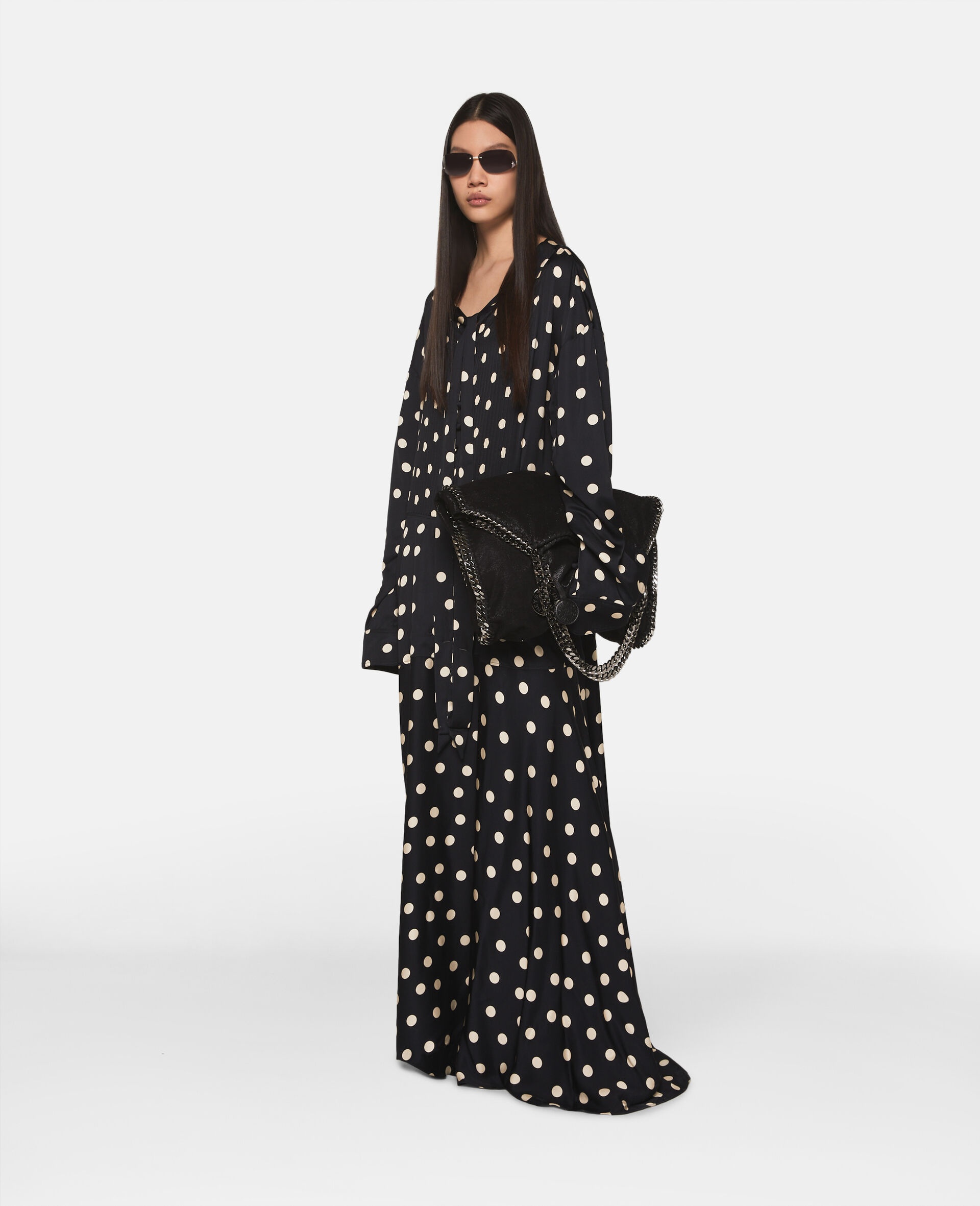 Long-Sleeve Polka Dot Maxi Dress - 3
