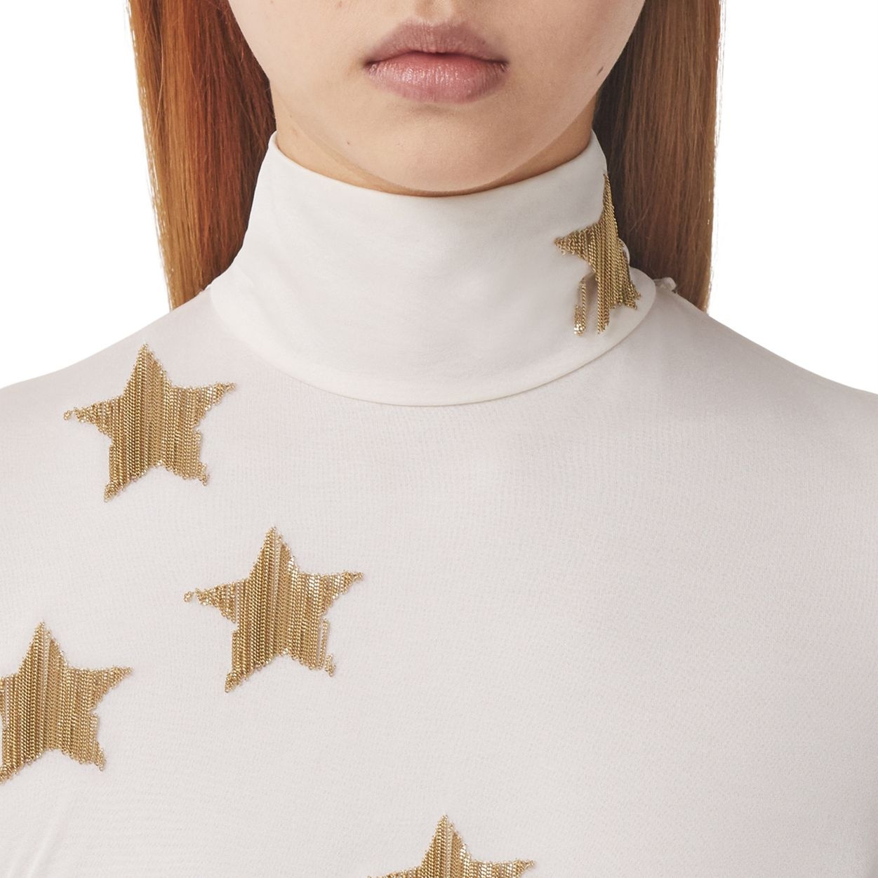 Long-sleeve Star Motif Gathered Silk Viscose Dress - 6