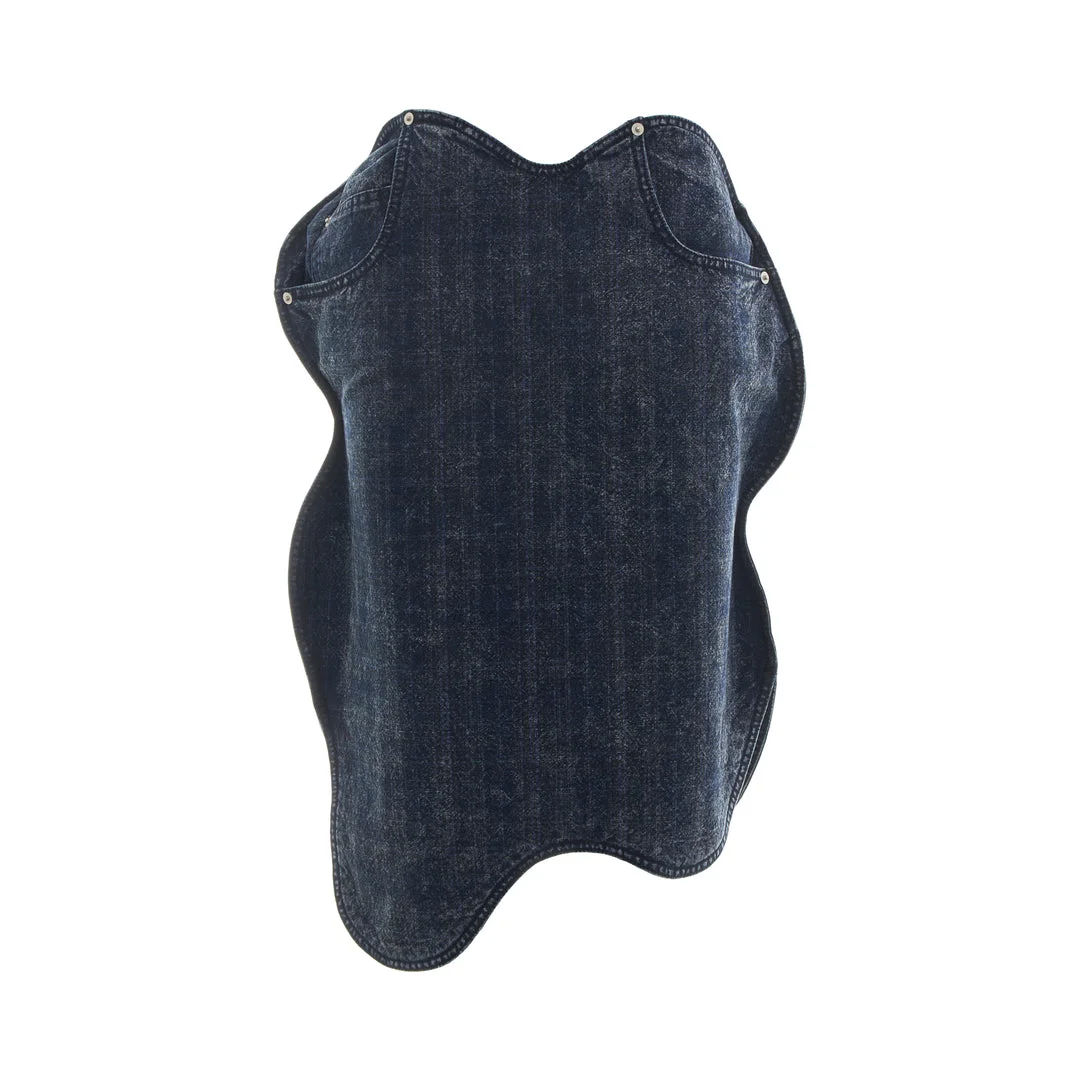 Blue Wavy Vintage Denim Skirt - 1